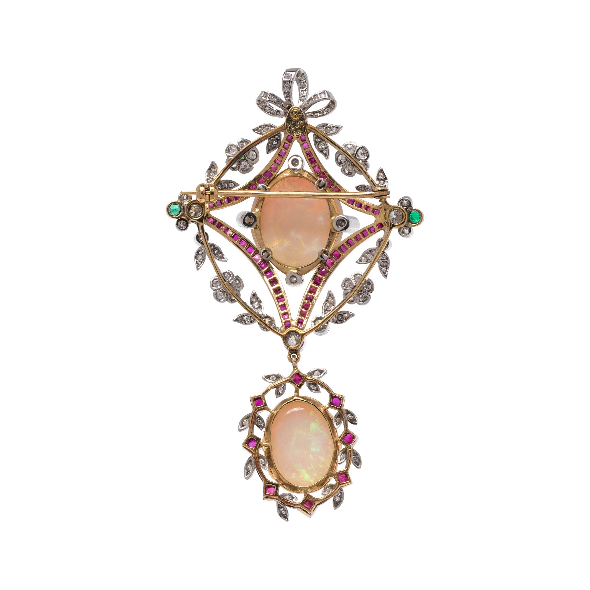 EVELYN CLOTHIER, OPAL, DIAMOND, RUBY AND EMERALD BROOCH