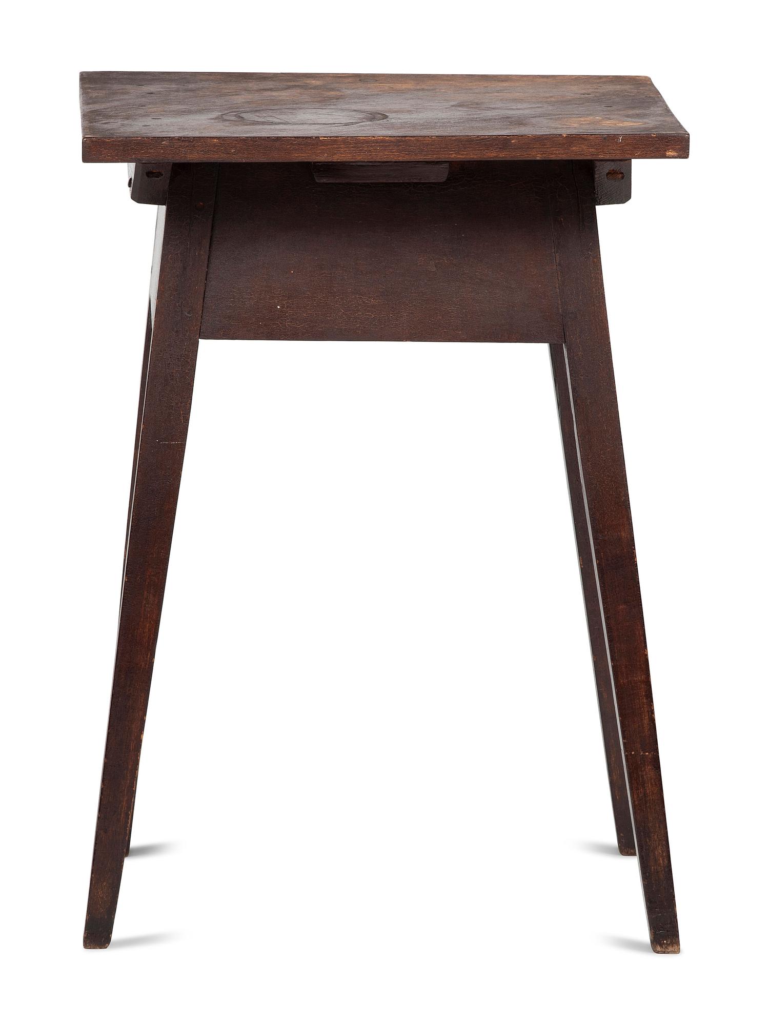 A Country Federal Brown Painted Maple One-Drawer Splayed Leg Work Table
