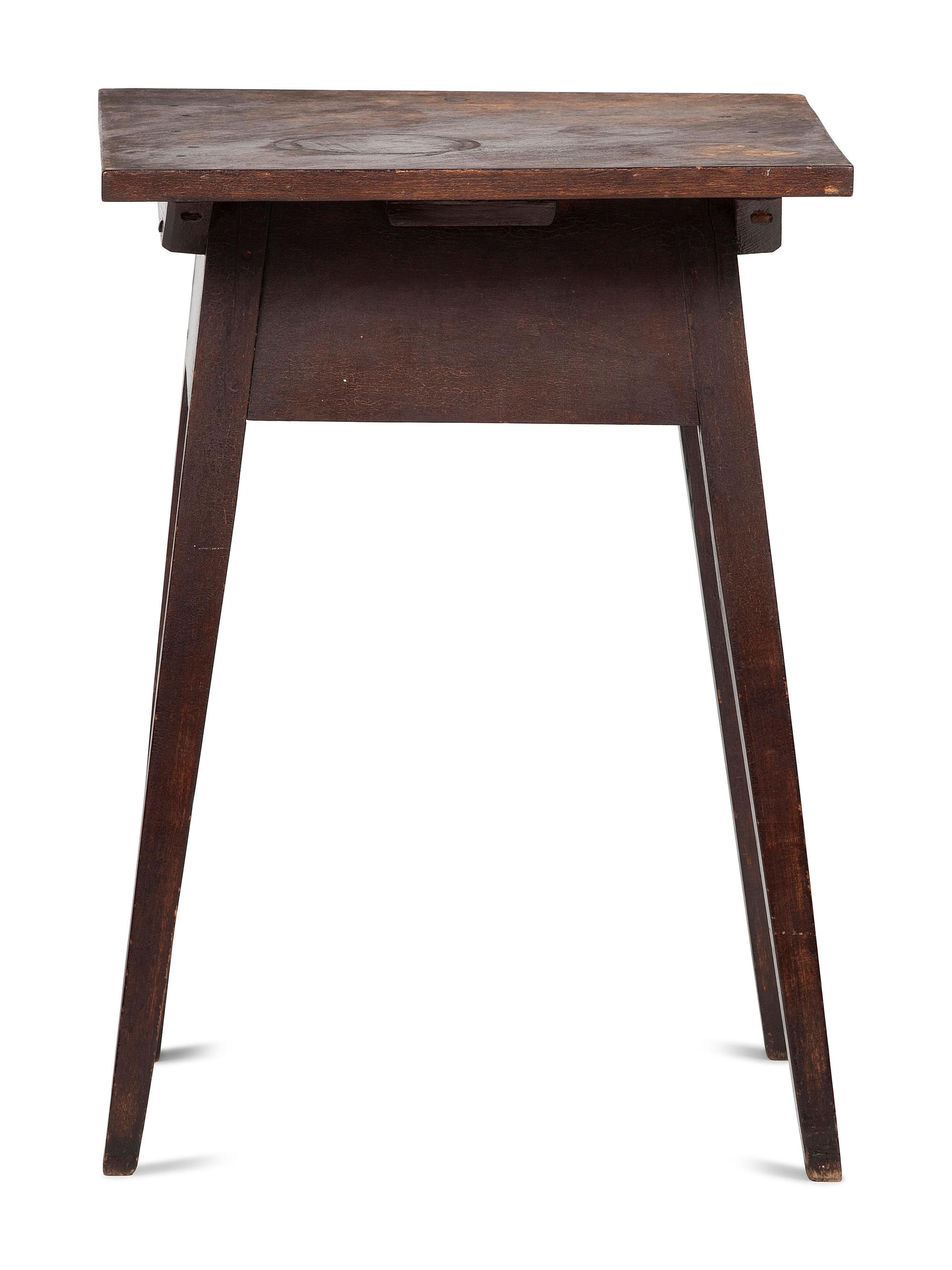 A Country Federal Brown Painted Maple One-Drawer Splayed Leg Work Table