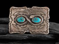 Navajo Silver and Turquoise Snake Belt Buckle