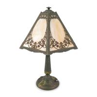 A Rainaud Cast and Painted Metal and Slag Glass Table Lamp