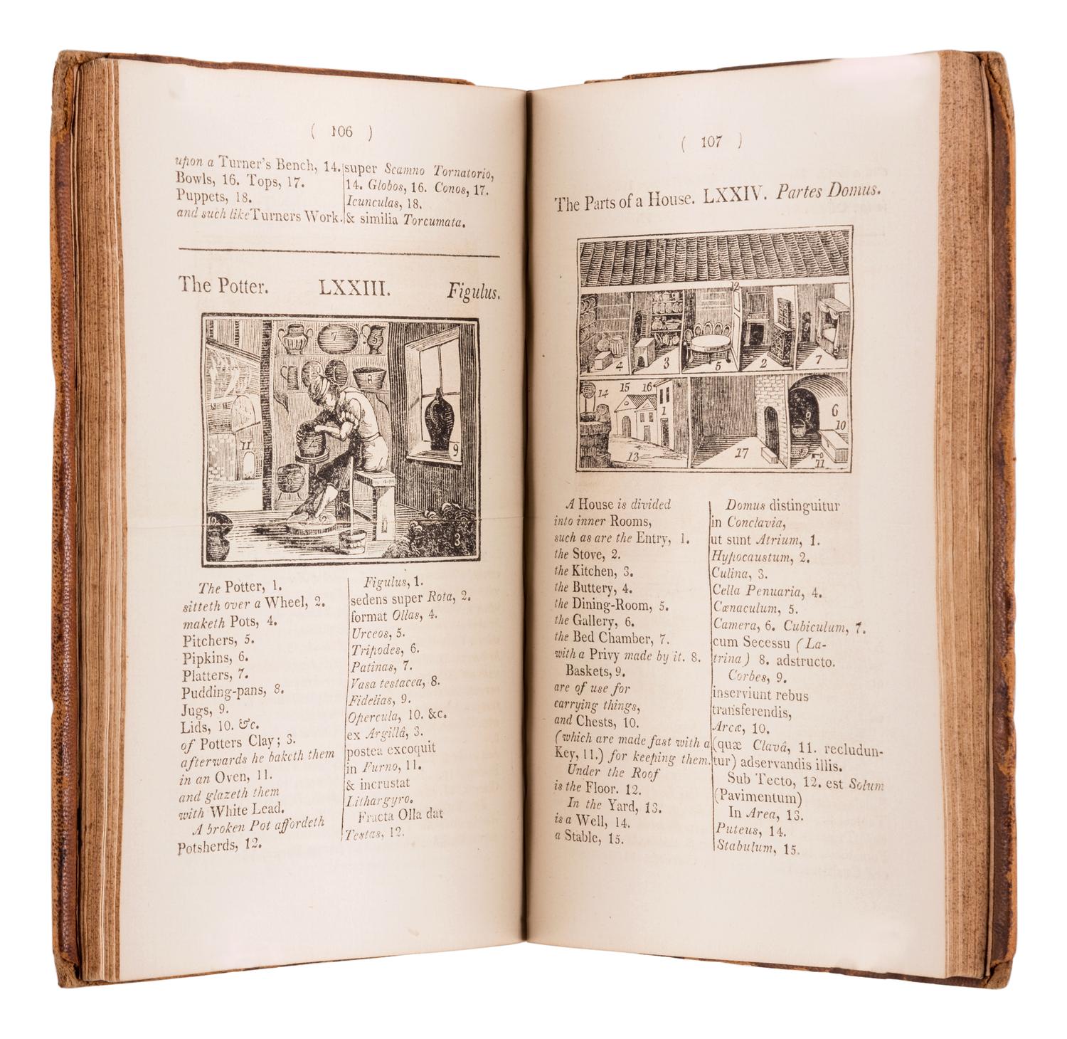 COMENIUS, John Amos (“Johann Amos KOMENSKY” or “Ján Amos”) (1592-1670). Orbis Sensualium Pictus: Hoc est Omnium Principalium in Mundo Rerum, et in Vita Actionum, Pictura & Nomenclatura. Charles Hoole, translator. Alexander Anderson, illustrator. New York: T. & J. Swords, 1810.