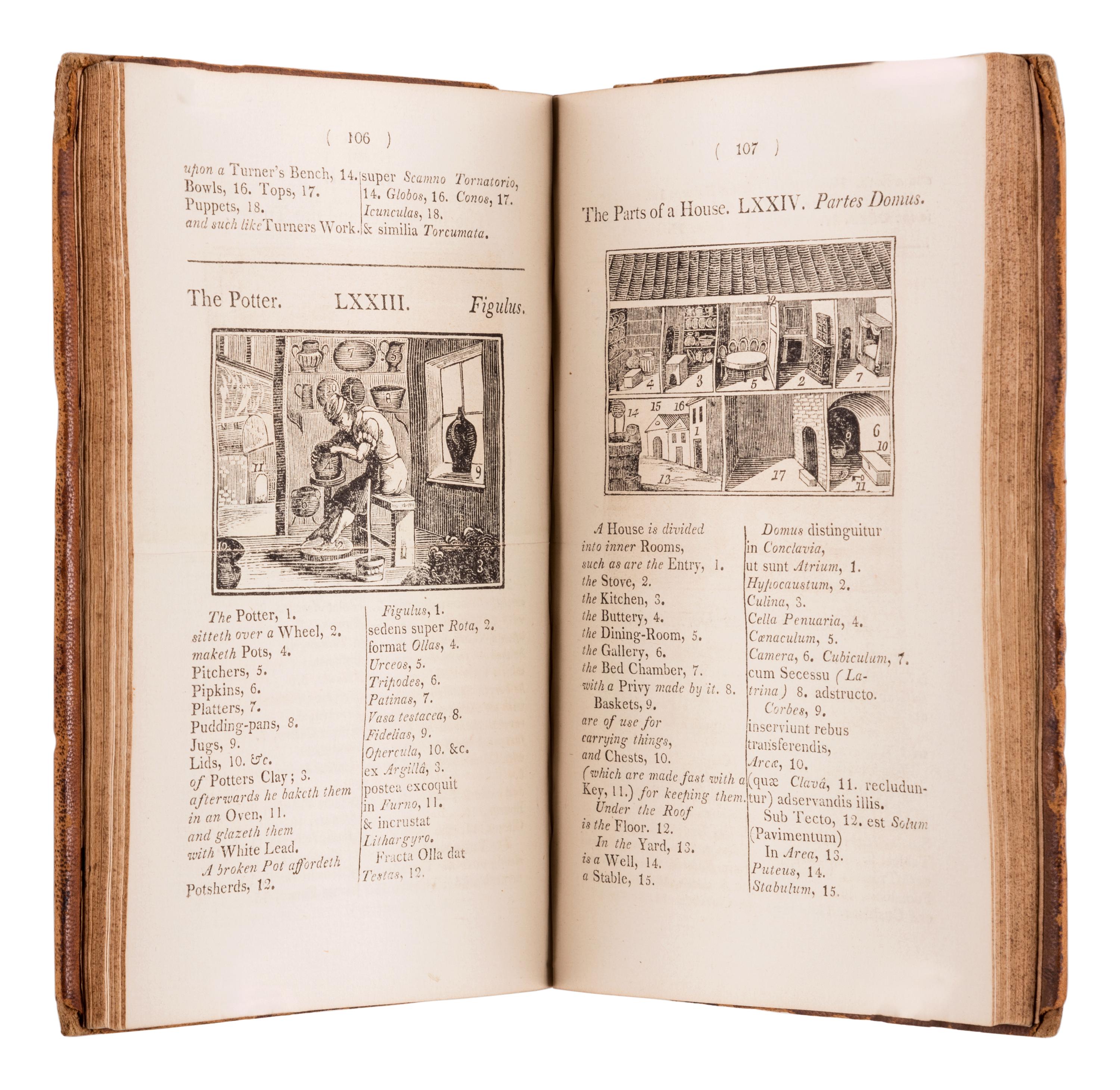 COMENIUS, John Amos (“Johann Amos KOMENSKY” or “Ján Amos”) (1592-1670). Orbis Sensualium Pictus: Hoc est Omnium Principalium in Mundo Rerum, et in Vita Actionum, Pictura & Nomenclatura. Charles Hoole, translator. Alexander Anderson, illustrator. New York: T. & J. Swords, 1810.