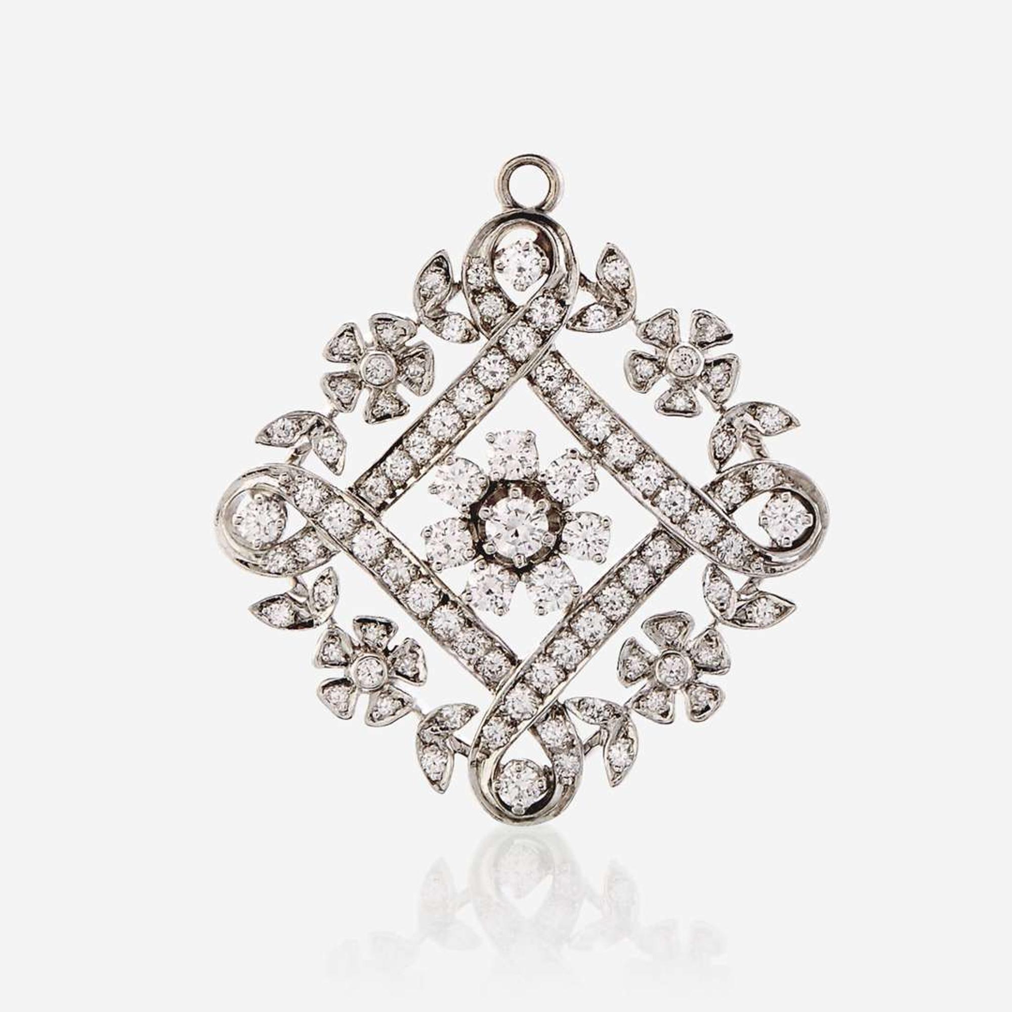 A fourteen karat gold and diamond pendant