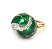 A Bicolor Gold, Diamond and Enamel Bombe Ring, 6.95 dwts.