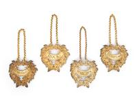 Four English Silver-Gilt Liquor Tags