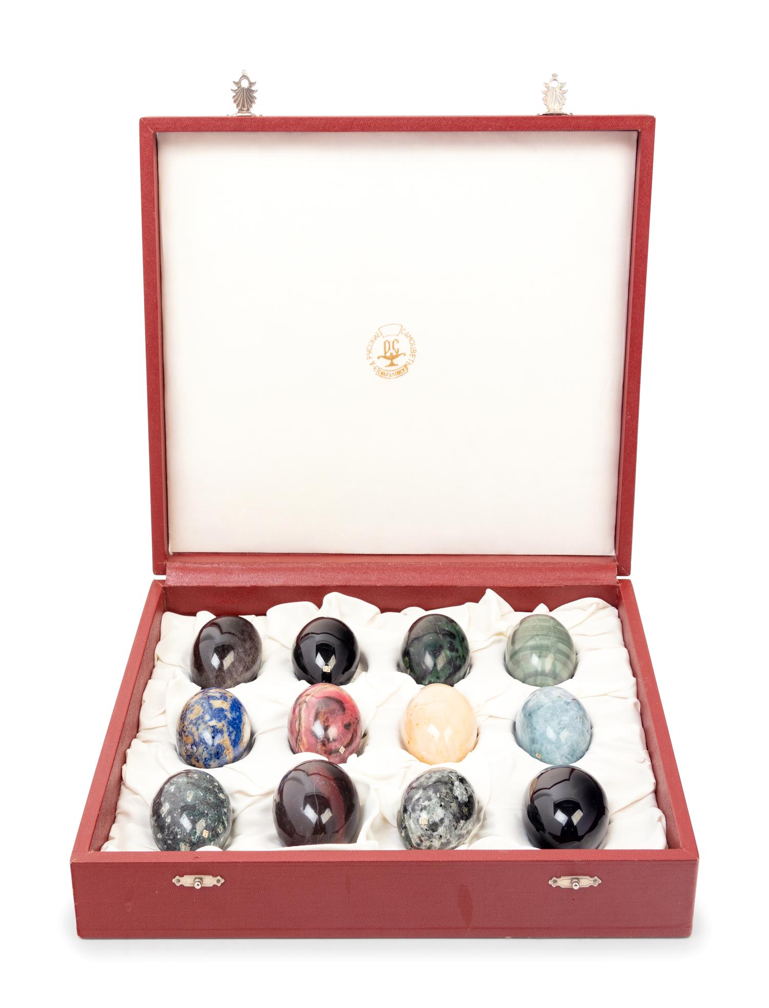 A Collection of Sixty-Six Russian Hardstone and Semi-Precious Stone Eggs