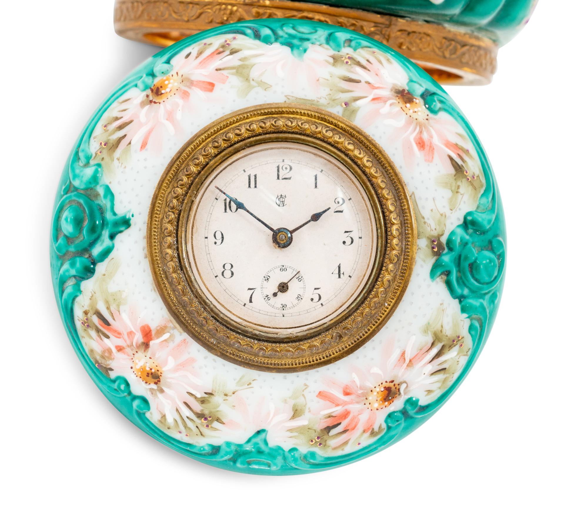 A Wavecrest Glass and Gilt Metal Footed Jewel Box with Clock
