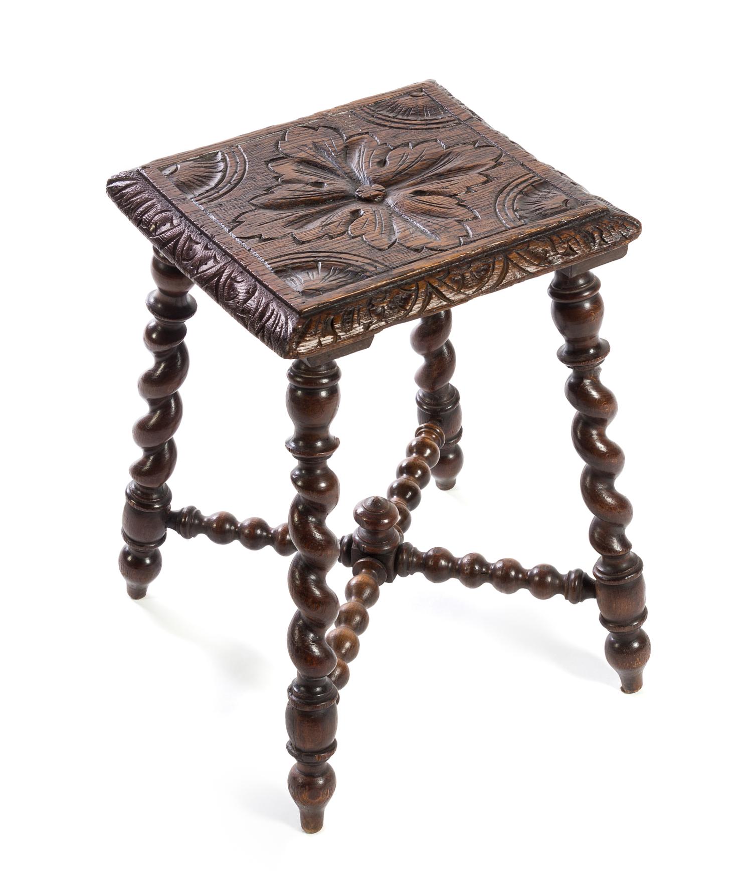 A Baroque Style Oak Stool Height 18 inches. — 20TH CENTURY
