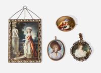 English and Continental School 19th century, Four Portrait Miniatures of Ladies and Mothers with Children
