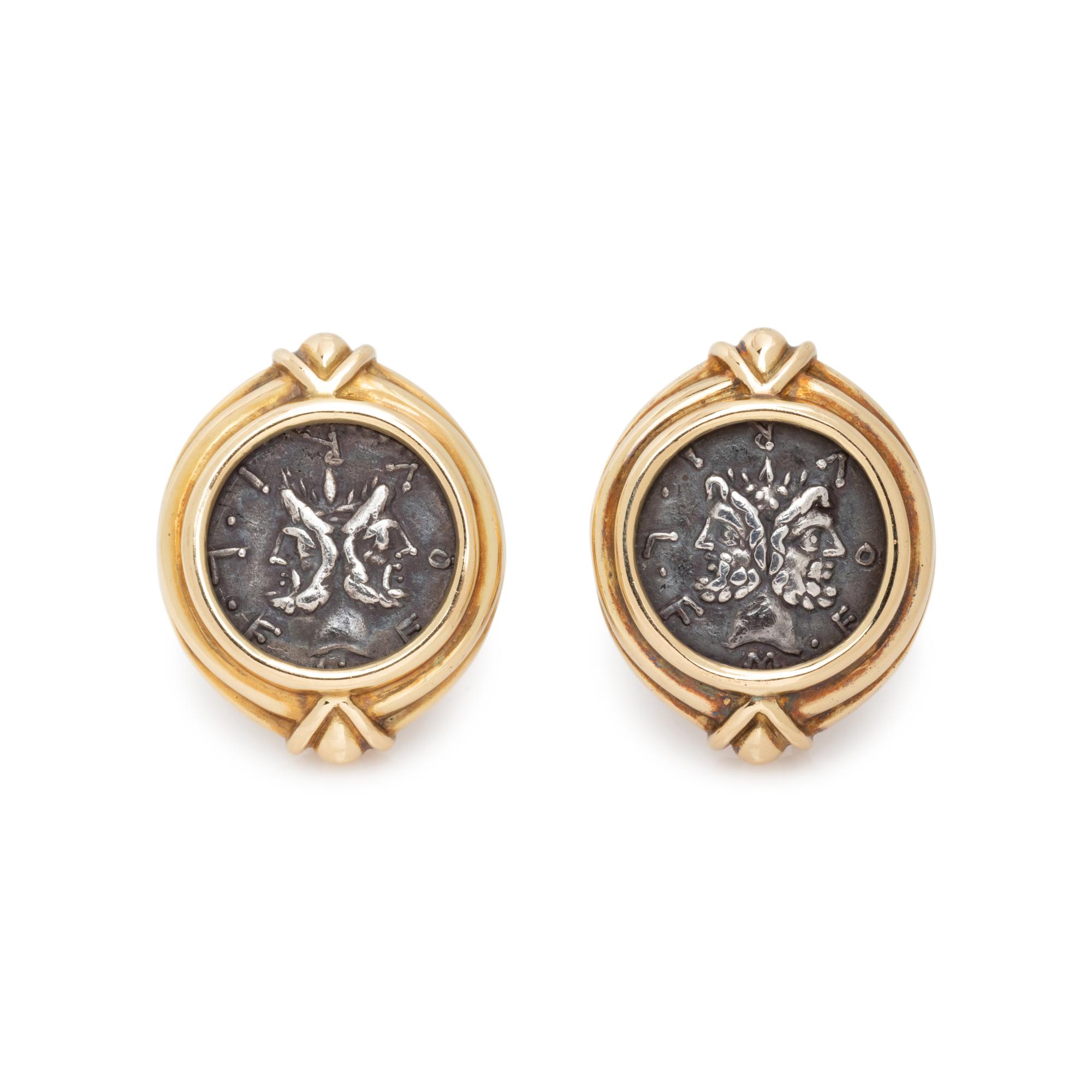 SUSAN BERMAN, YELLOW GOLD AND COIN EARCLIPS