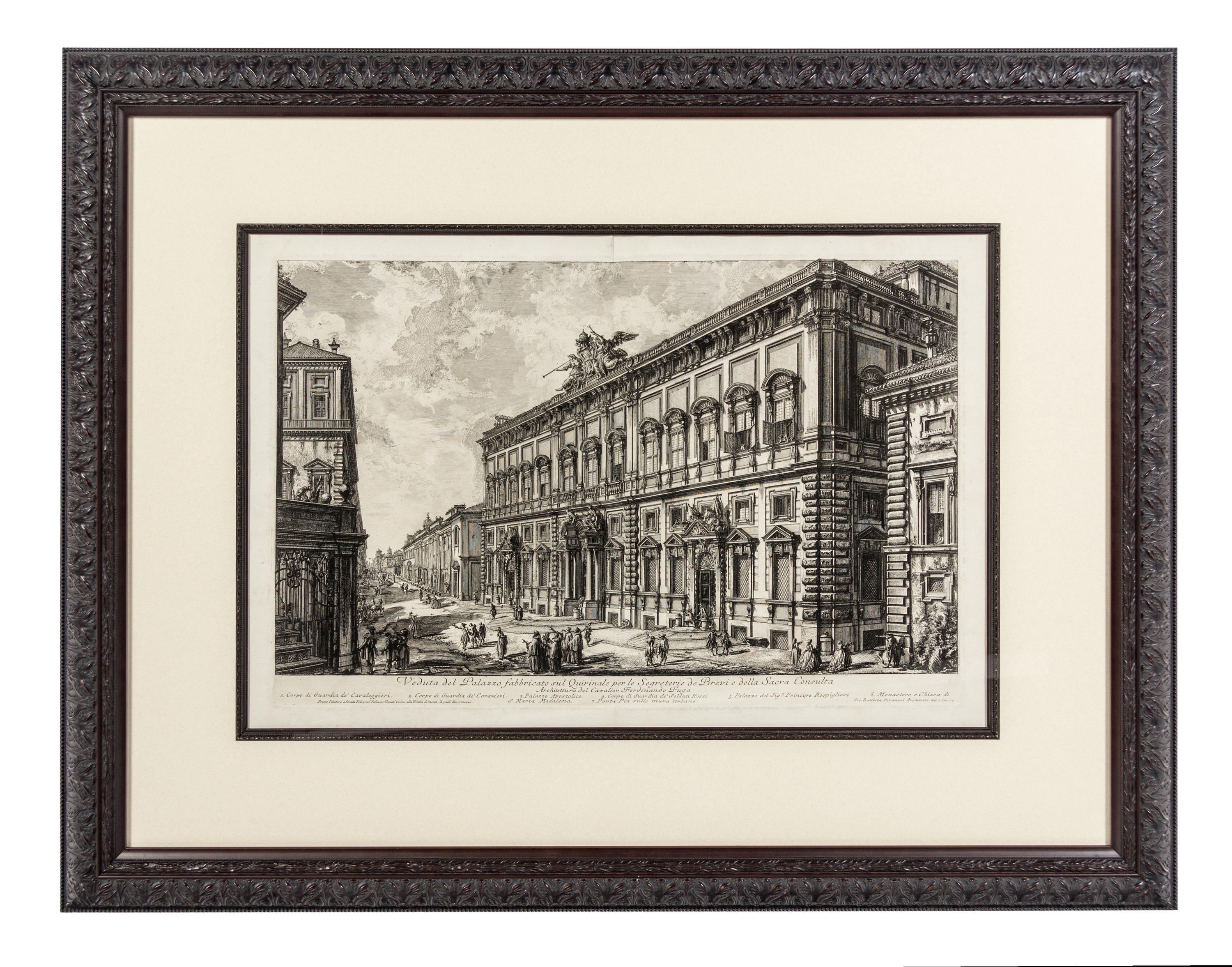 After Giovanni Battista Piranesi, (Italian, 1720-1778), Veduta del sito, ov'era l'antico Foro Romano and Veduta del Palazzo fabbricato