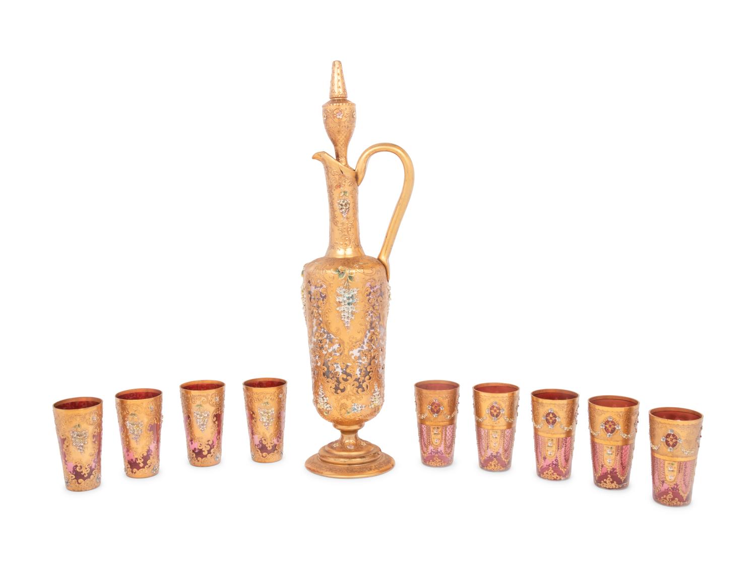 An Italian Enameled Glass Drink Service