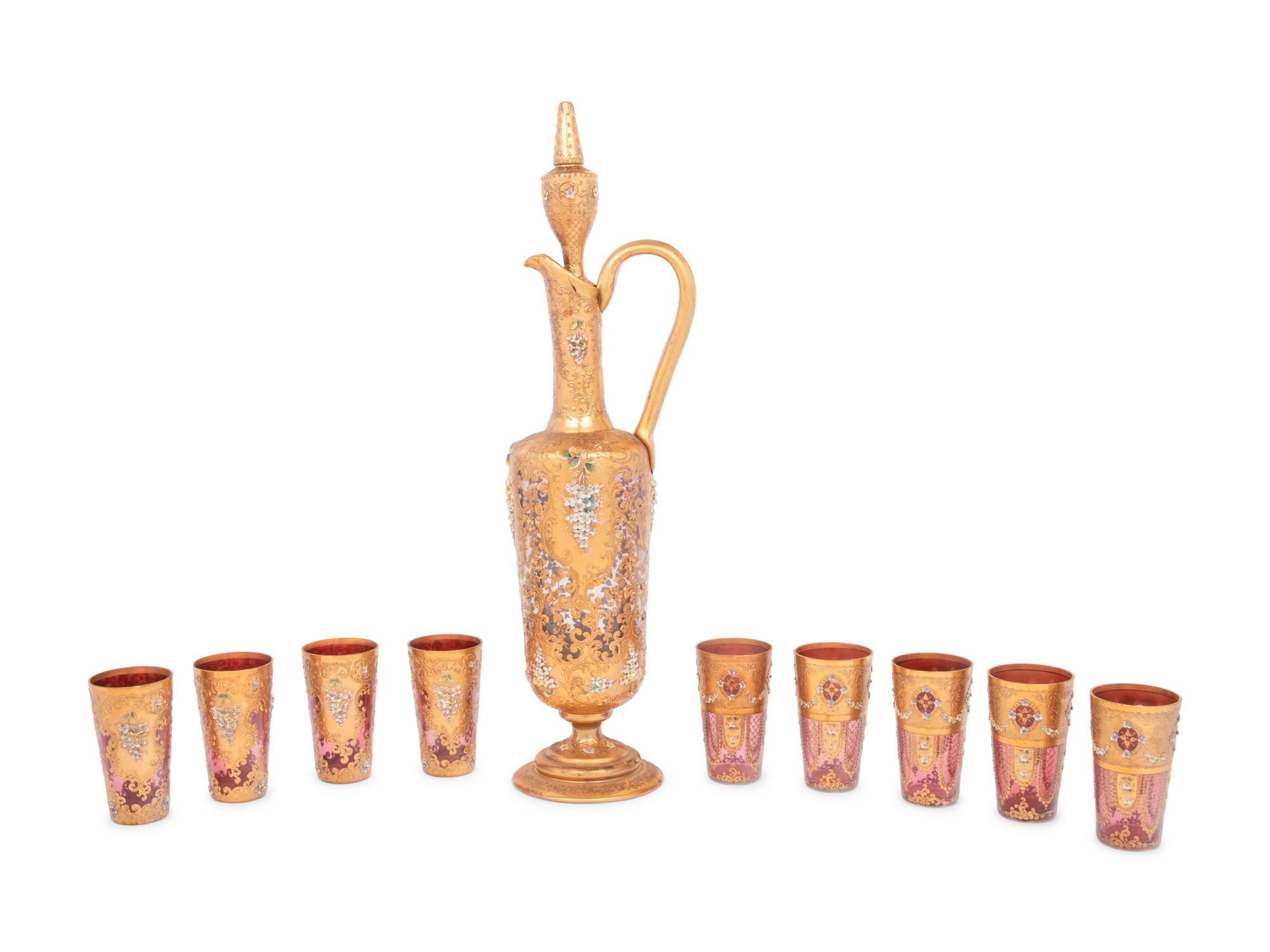 An Italian Enameled Glass Drink Service