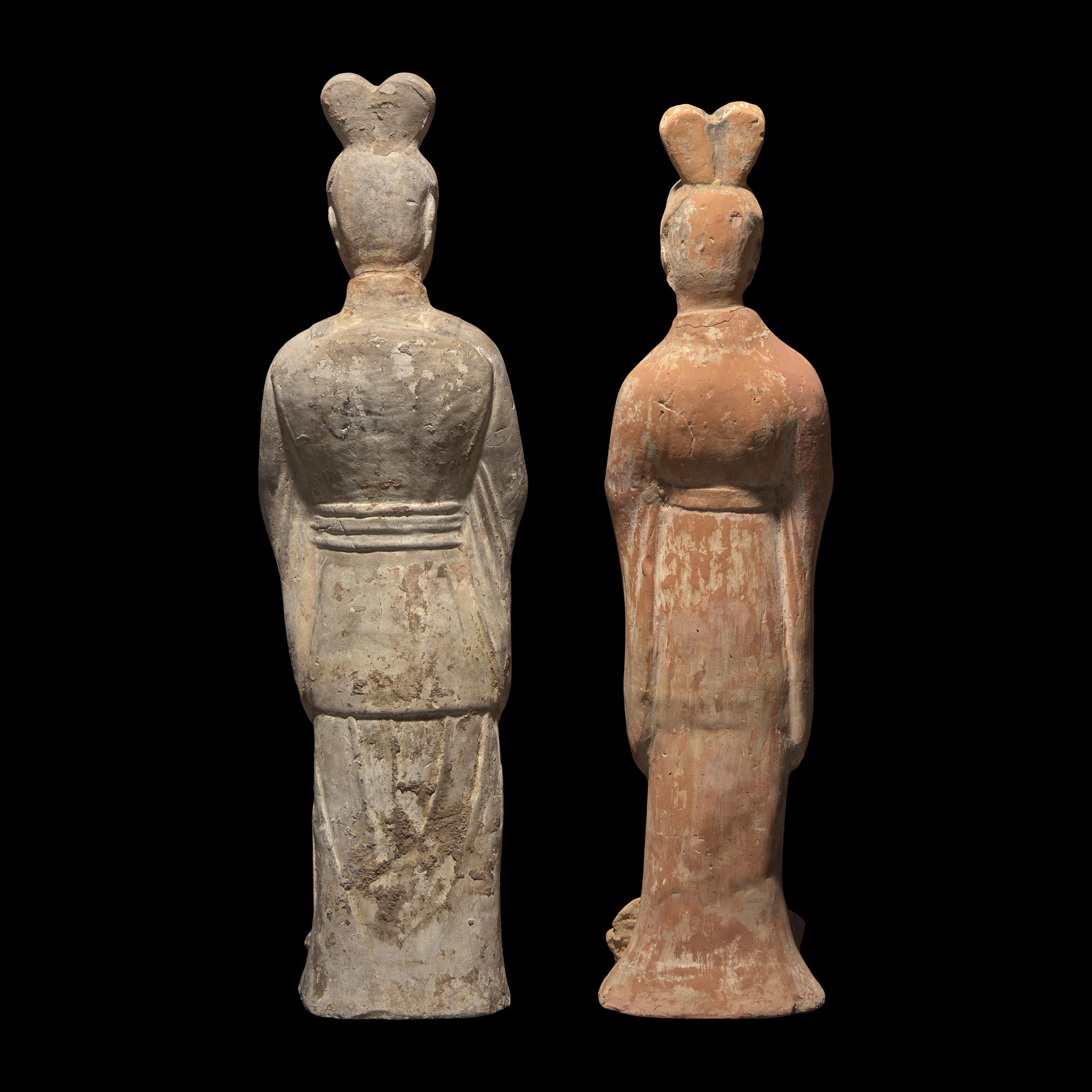 Two Chinese Pottery Figures of Standing Officials, Probably Tang Dynasty 或為唐 彩陶文官俑兩尊