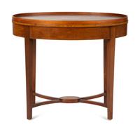 A George III Style Inlaid and Parcel Gilt Mahogany Oval Side Table — 20th Century