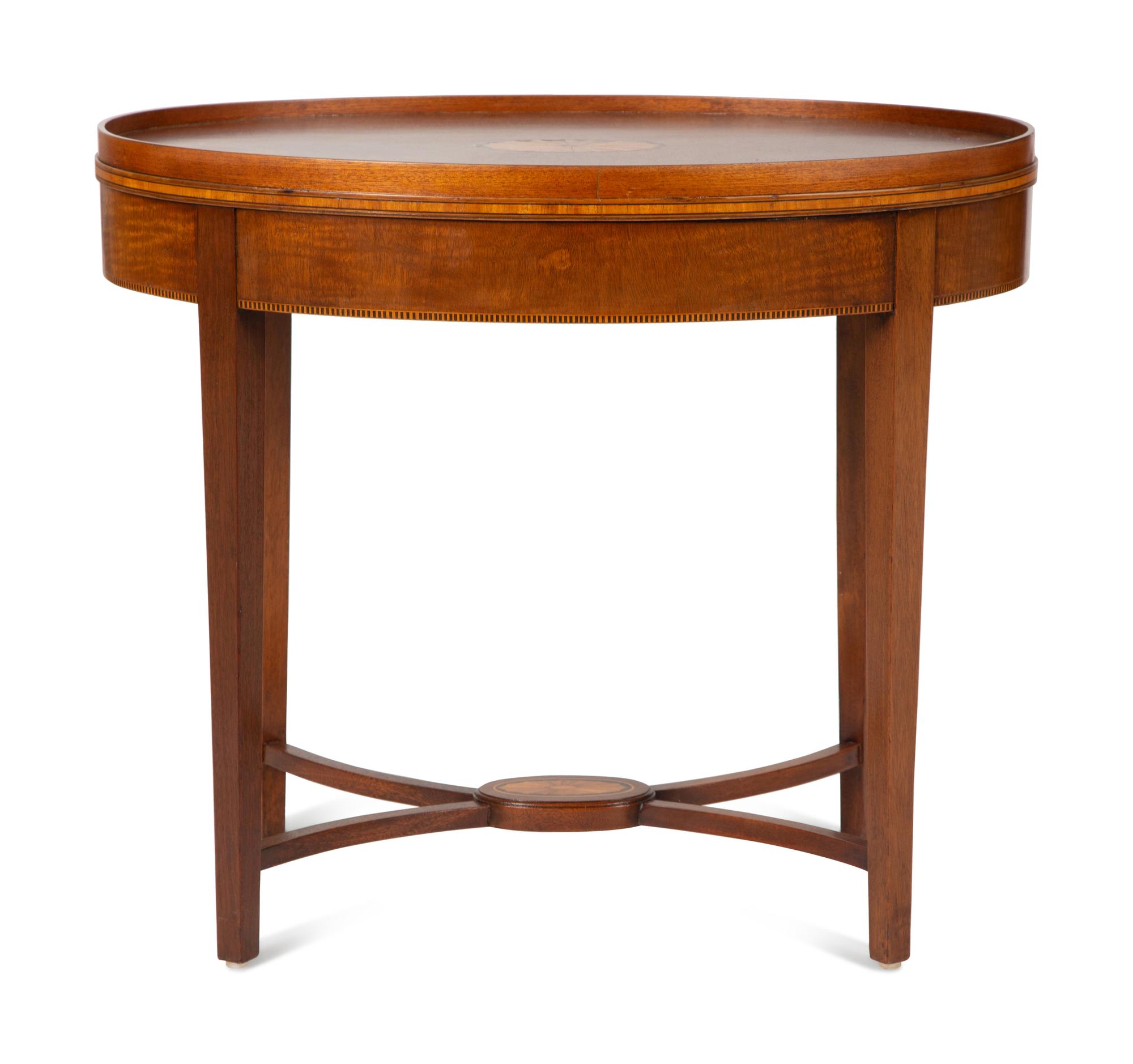 A George III Style Inlaid and Parcel Gilt Mahogany Oval Side Table — 20th Century