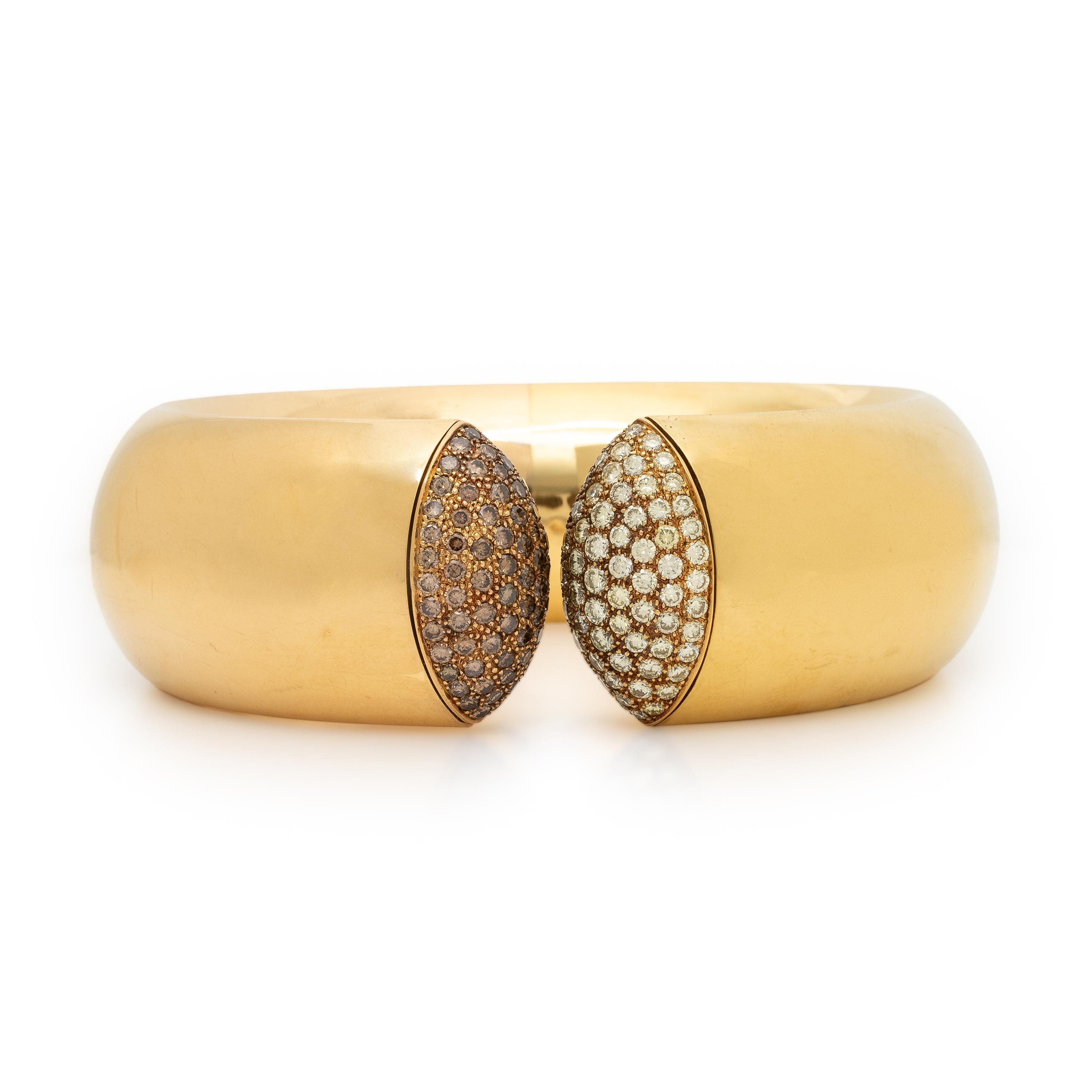 Colored Diamond and Yellow Gold Cuff Bracelet