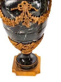 Pair of Louis XVI Style Gilt-Bronze-Mounted Green Marble Urns — 19TH CENTURY