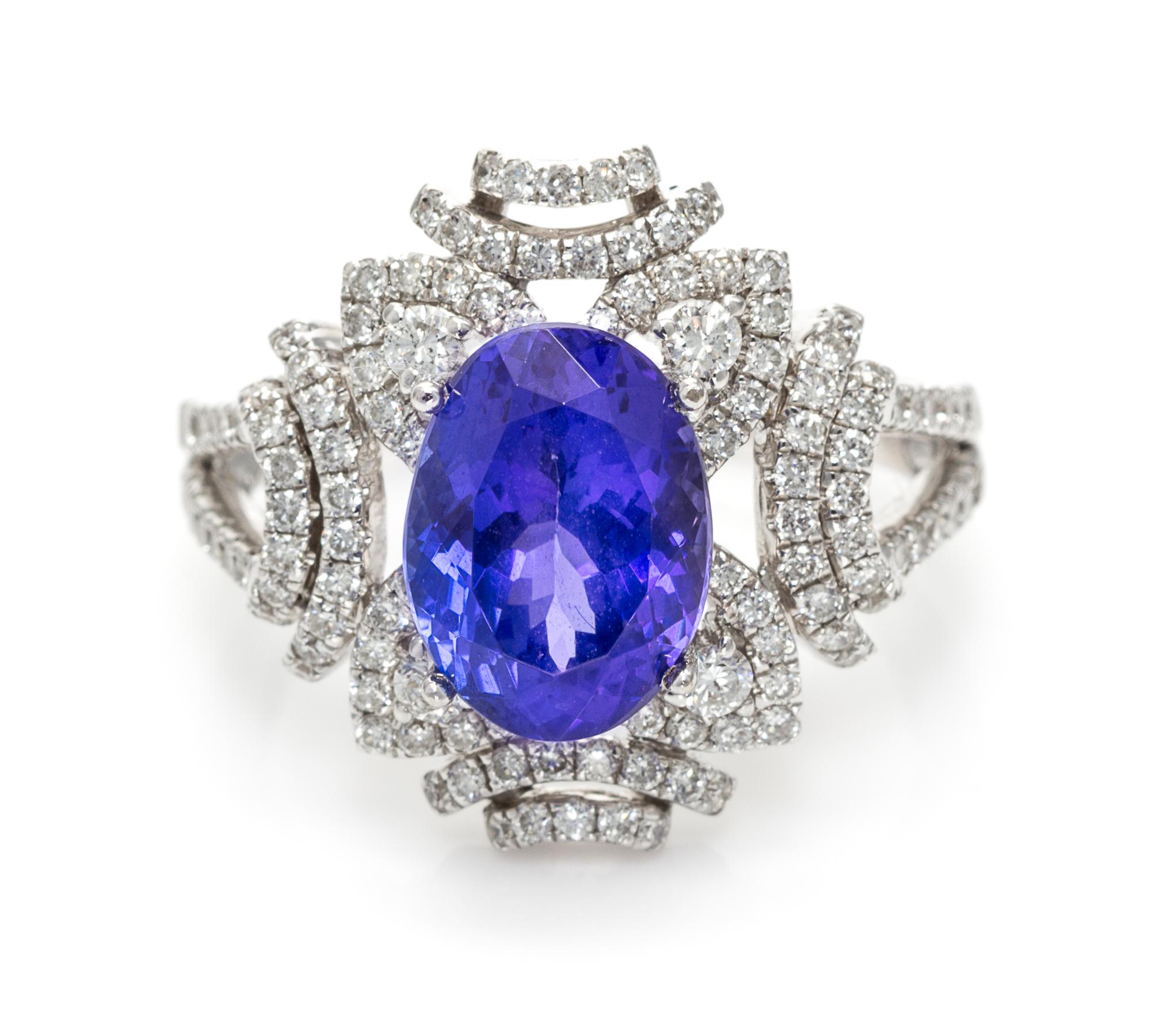 A 14 Karat White Gold, Tanzanite, and Diamond Ring, 3.80 dwts.