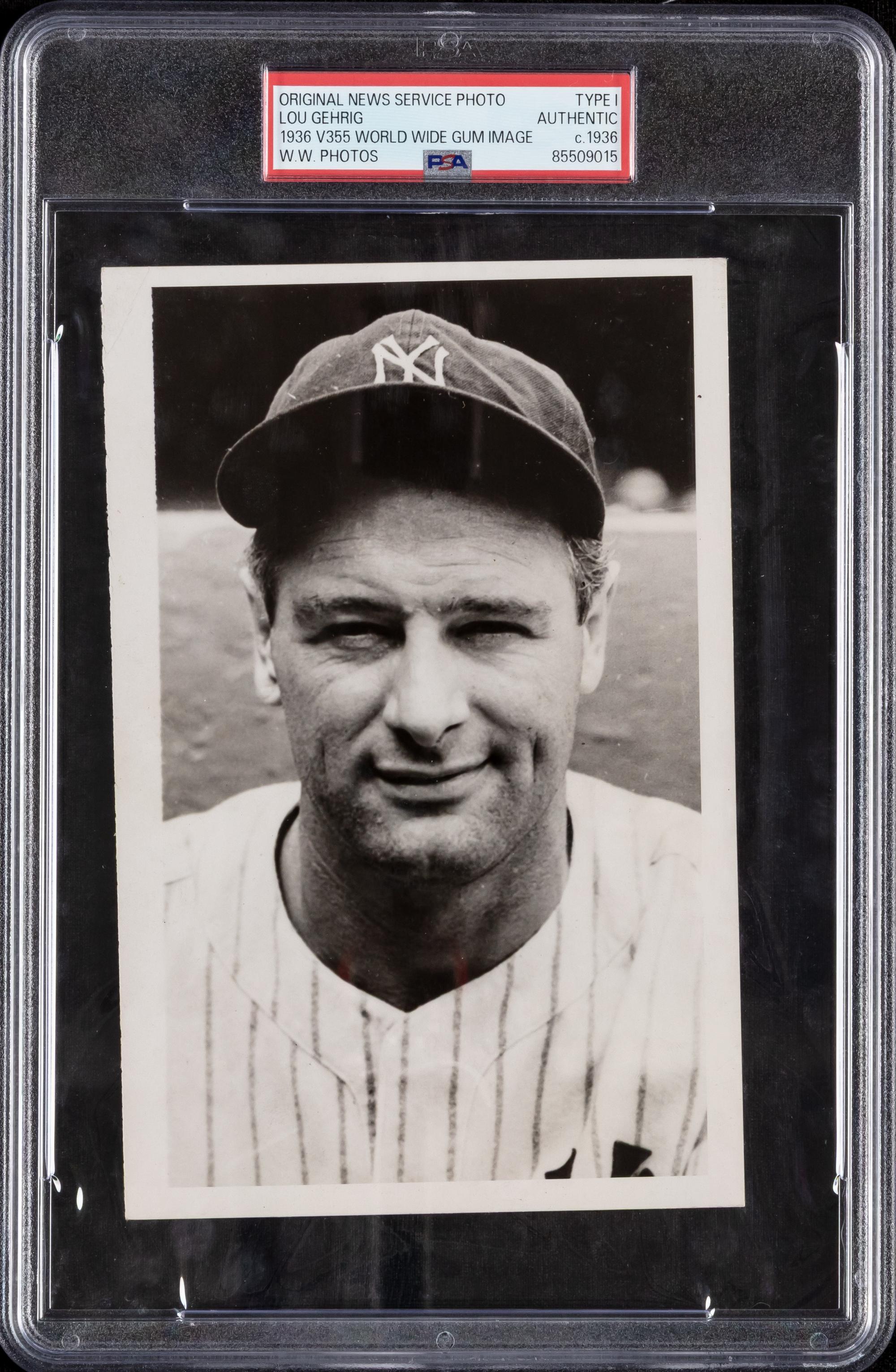 A 1936 Lou Gehrig Original News Type One Photograph Used For 1936 Goudey Card (PSA)