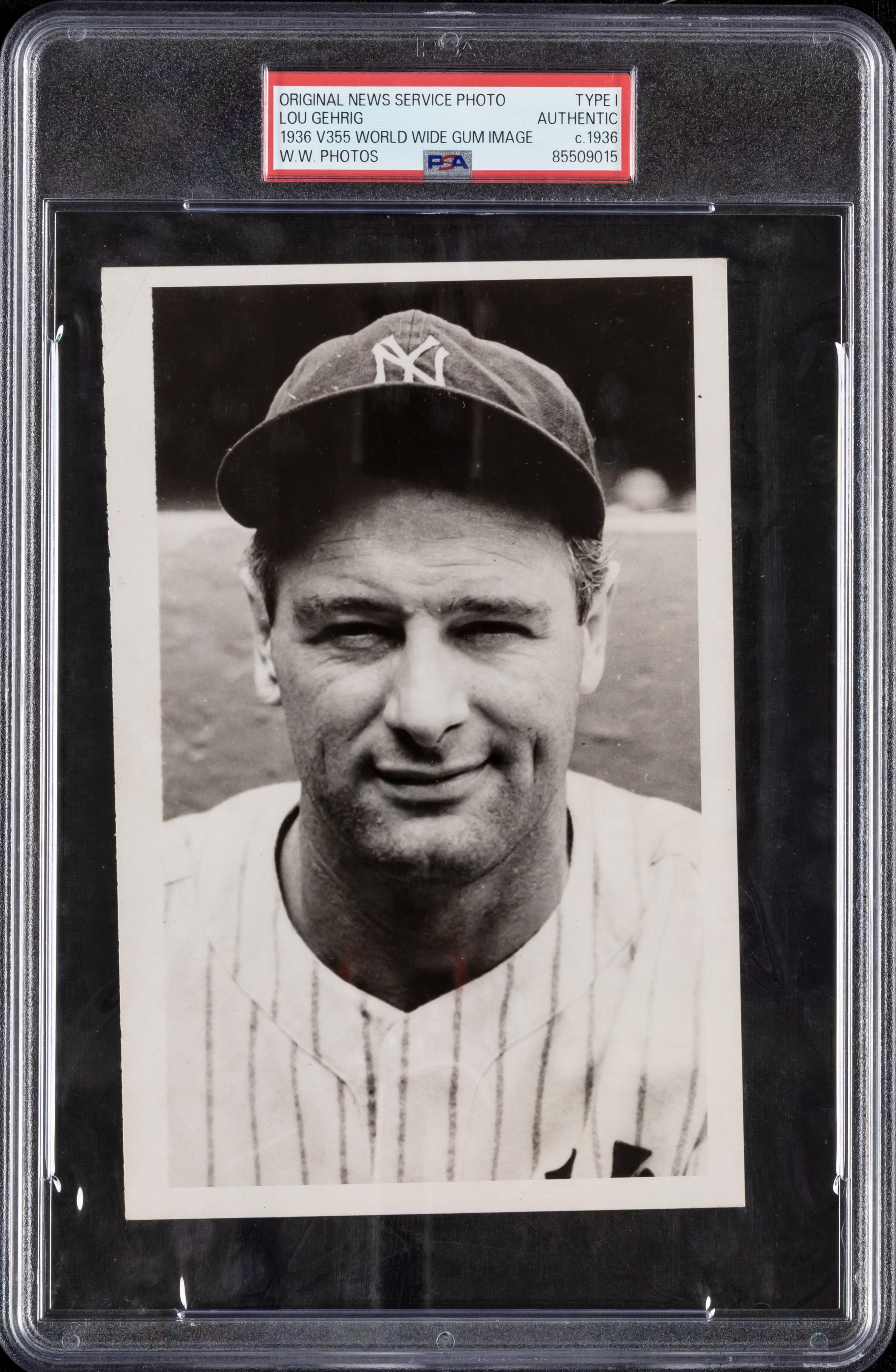 A 1936 Lou Gehrig Original News Type One Photograph Used For 1936 Goudey Card (PSA)