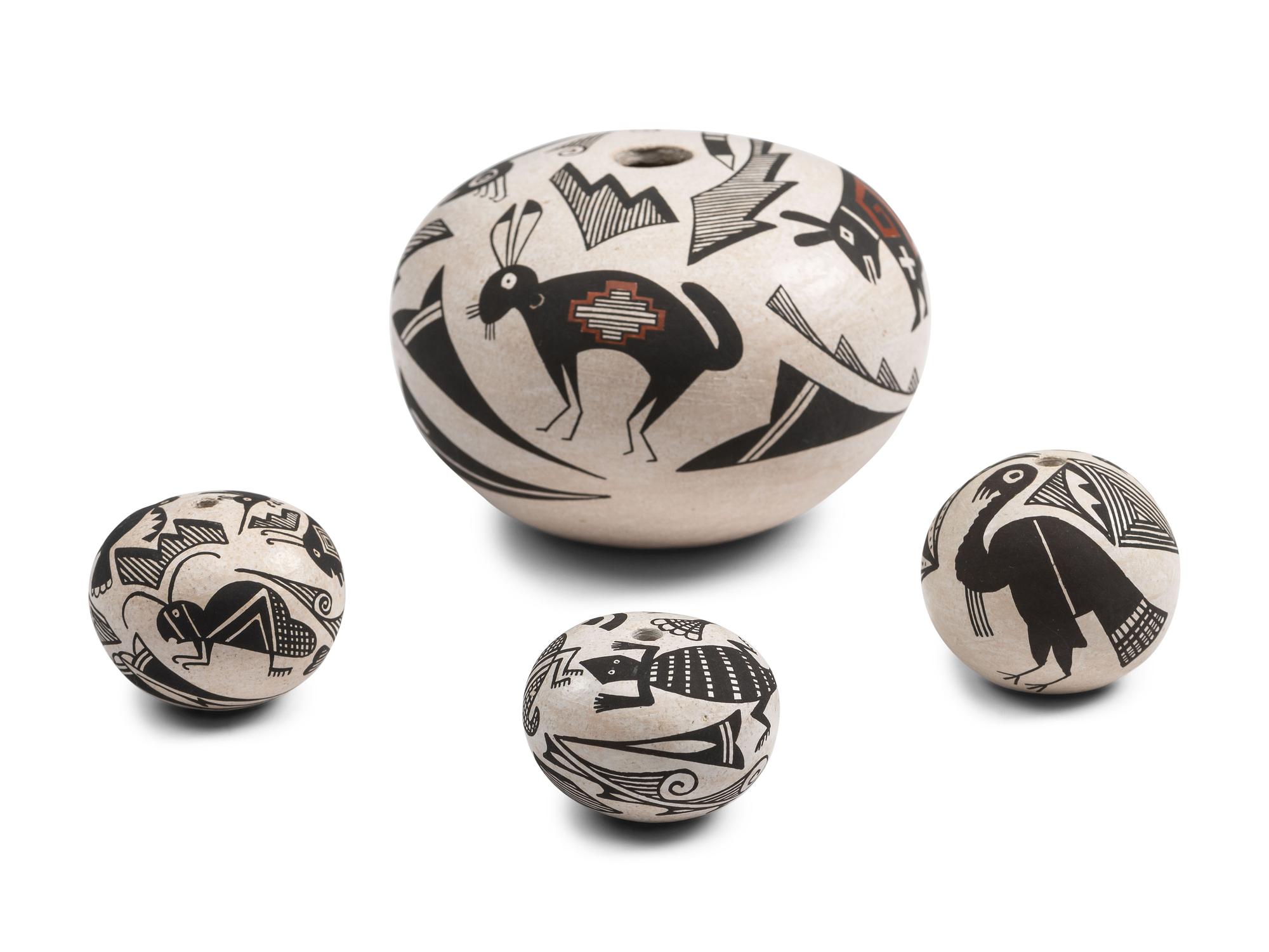 Mimbres-stye Pottery Seed Jars, with Animals