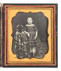 [EARLY PHOTOGRAPHY]. Sixth plate daguerreotype featuring a young girl with decorative bird figurines.