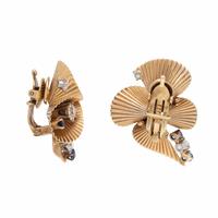 George Schuler, Diamond, Sapphire, and Yellow Gold Earrings