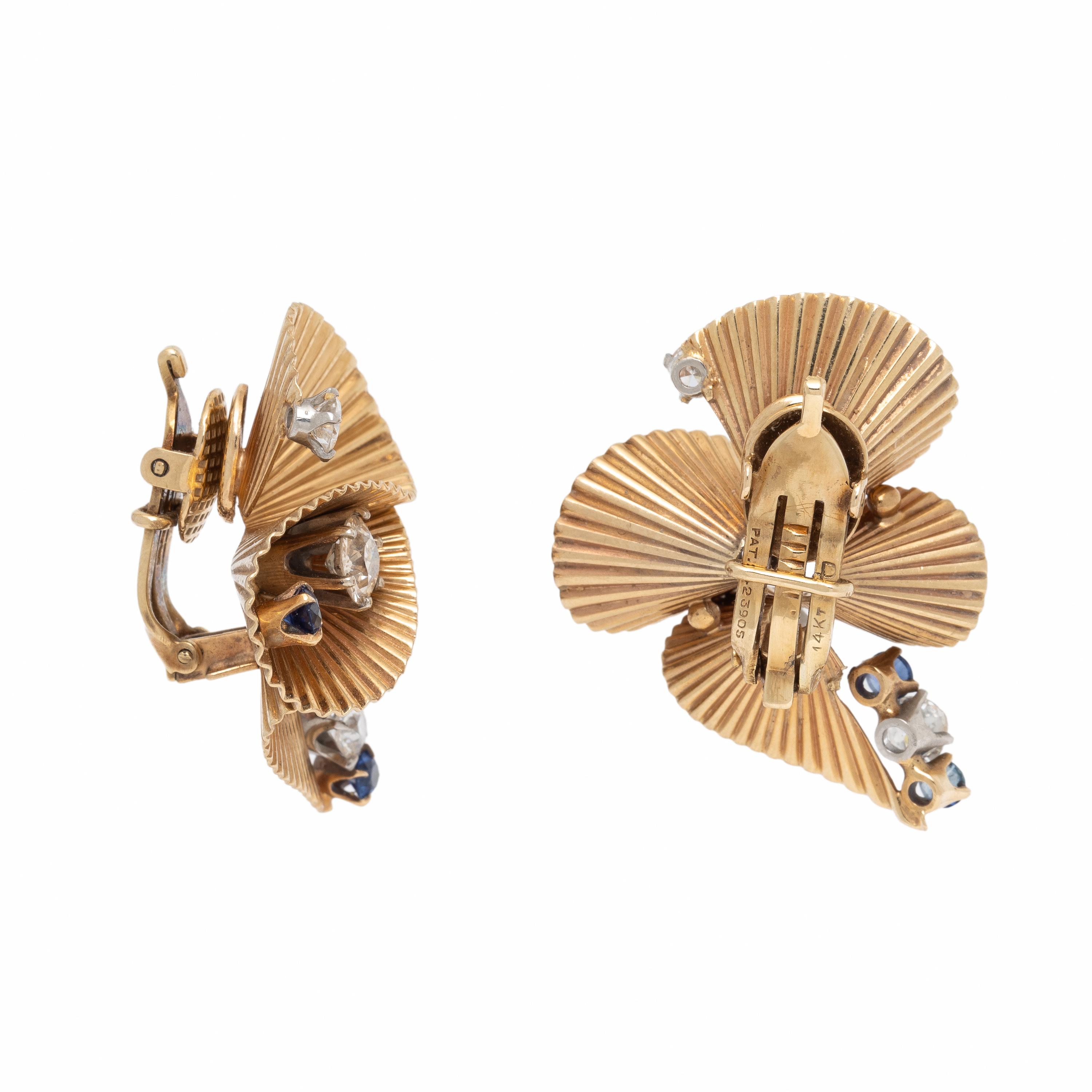 George Schuler, Diamond, Sapphire, and Yellow Gold Earrings
