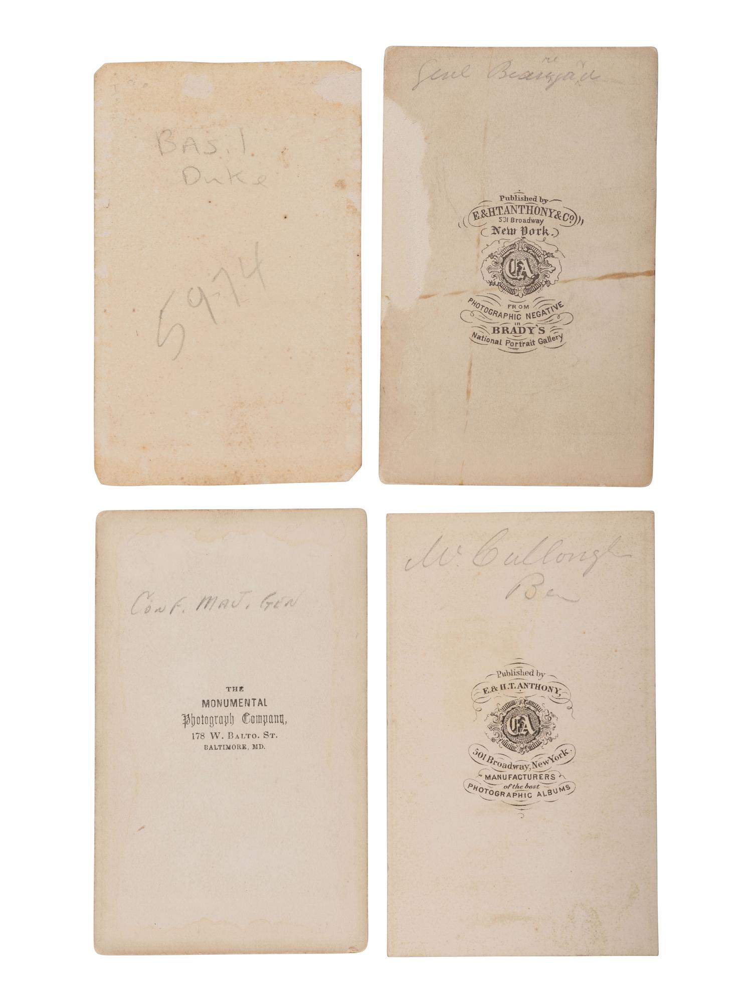 [CIVIL WAR]. A group of 15 CDVs of Confederate Generals & Rear Adm. SEMMES, incl. Generals Fitzhugh LEE, PGT BEAUREGARD, Basil DUKE, and others.