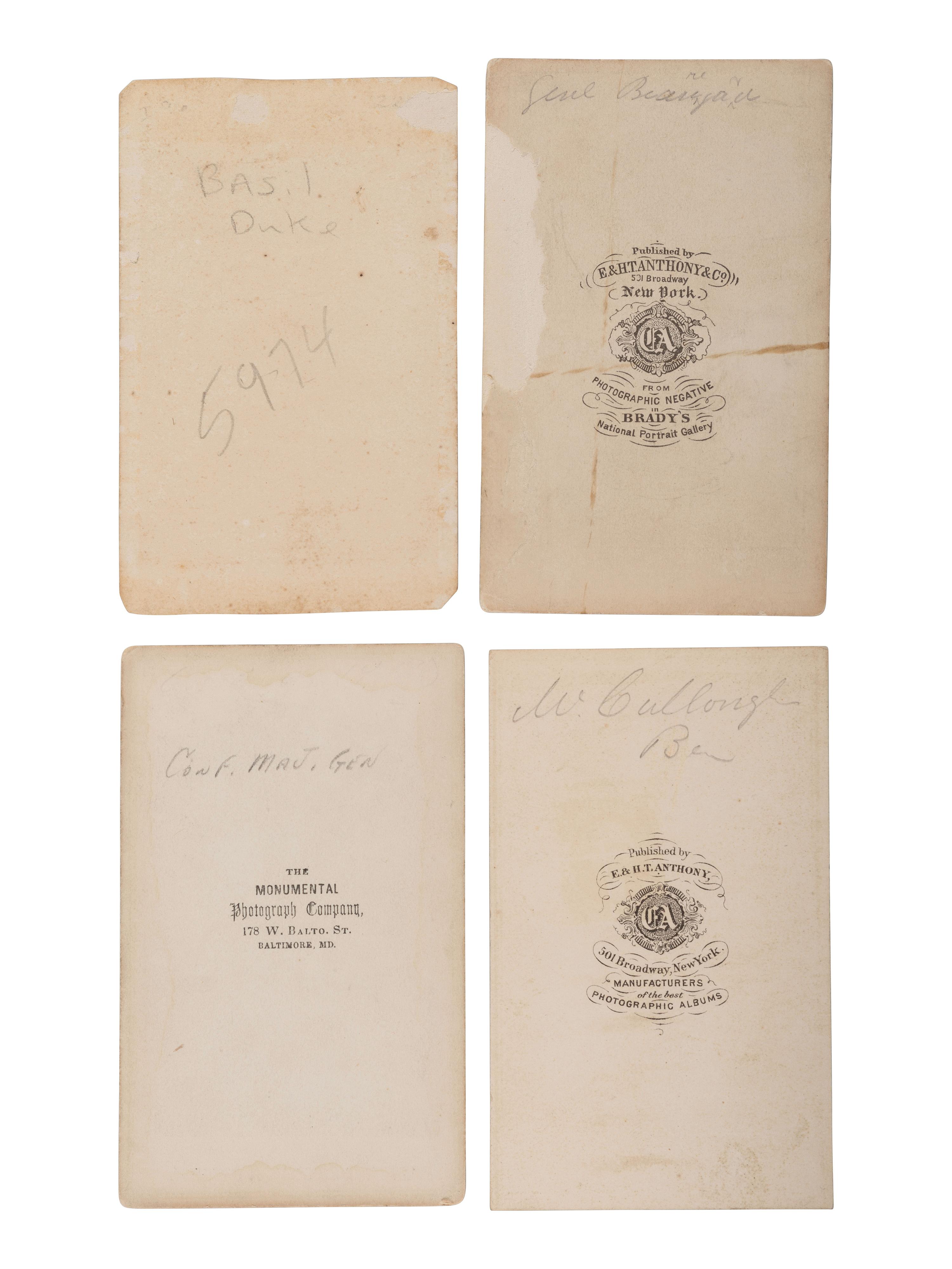 [CIVIL WAR]. A group of 15 CDVs of Confederate Generals & Rear Adm. SEMMES, incl. Generals Fitzhugh LEE, PGT BEAUREGARD, Basil DUKE, and others.