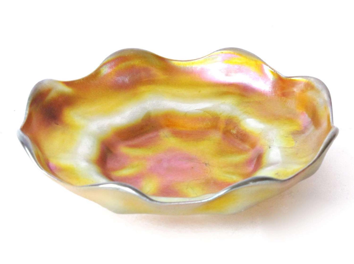 Iridescent favrile glass candy dish tiffany, new york, ny