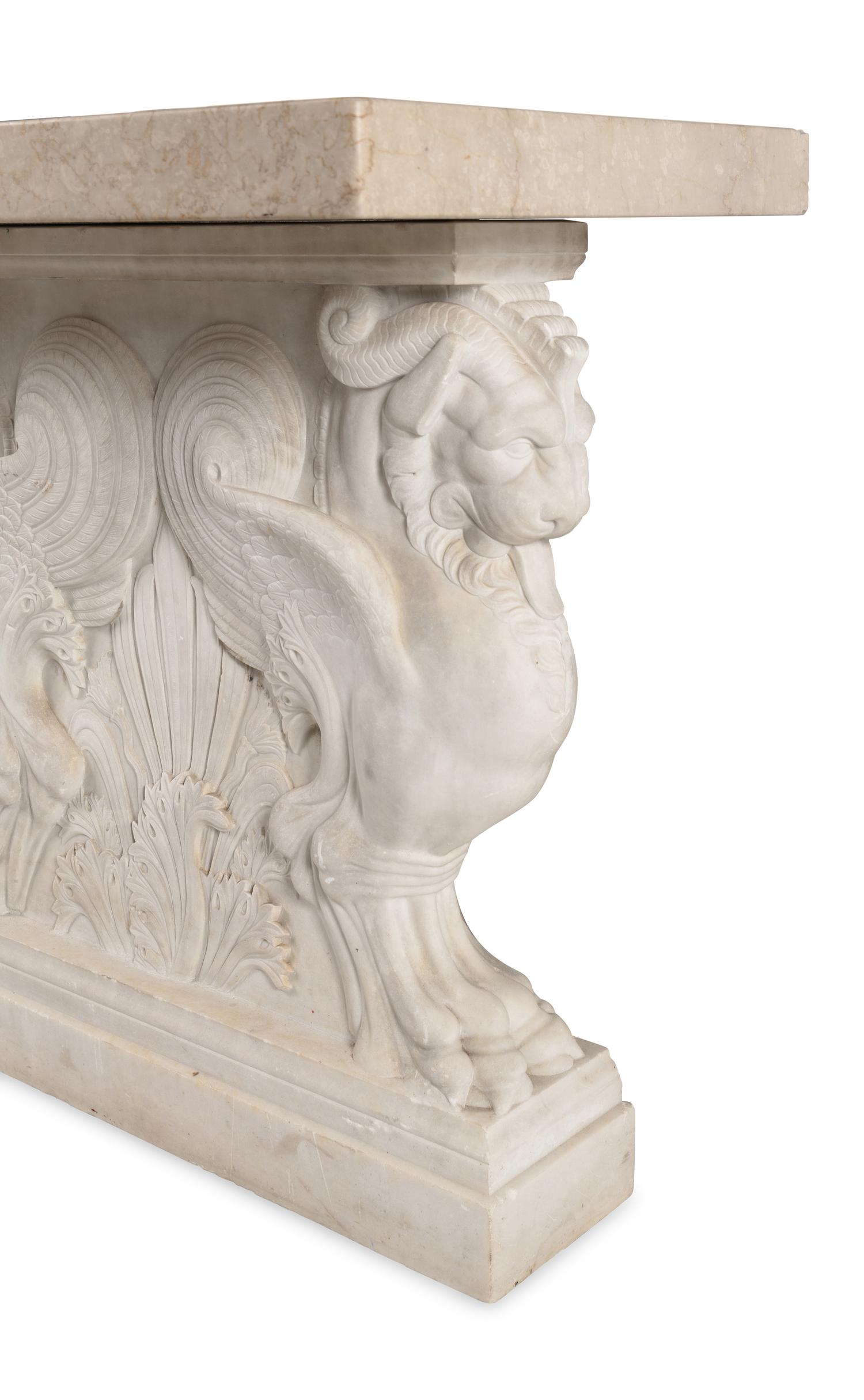 A Pair of Neoclassical Carved Marble Side Tables