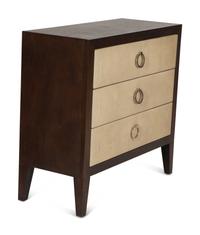 A Pair of Faux Shagreen and Stained Oak Three-Drawer Commodes