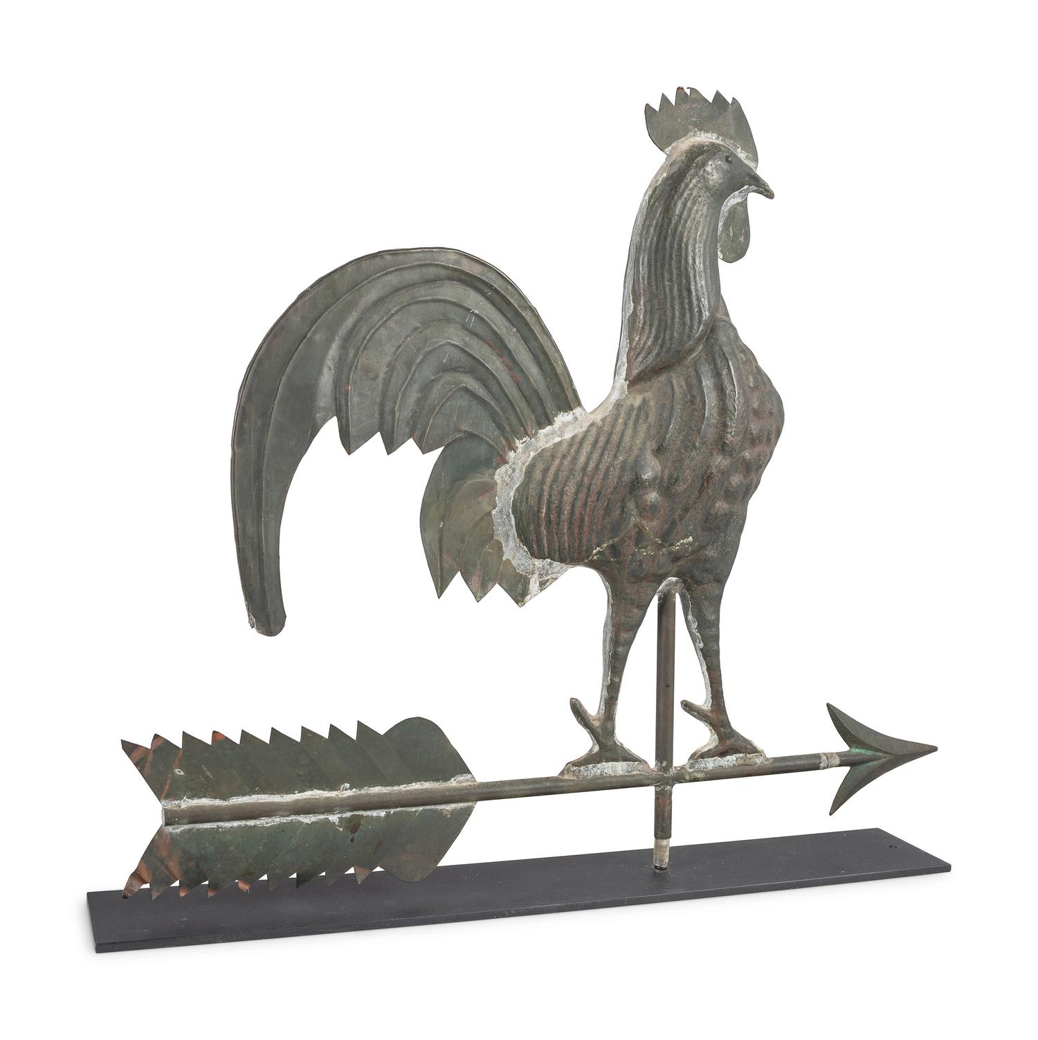 A Pressed and Molded Sheet Copper Rooster Weathervane