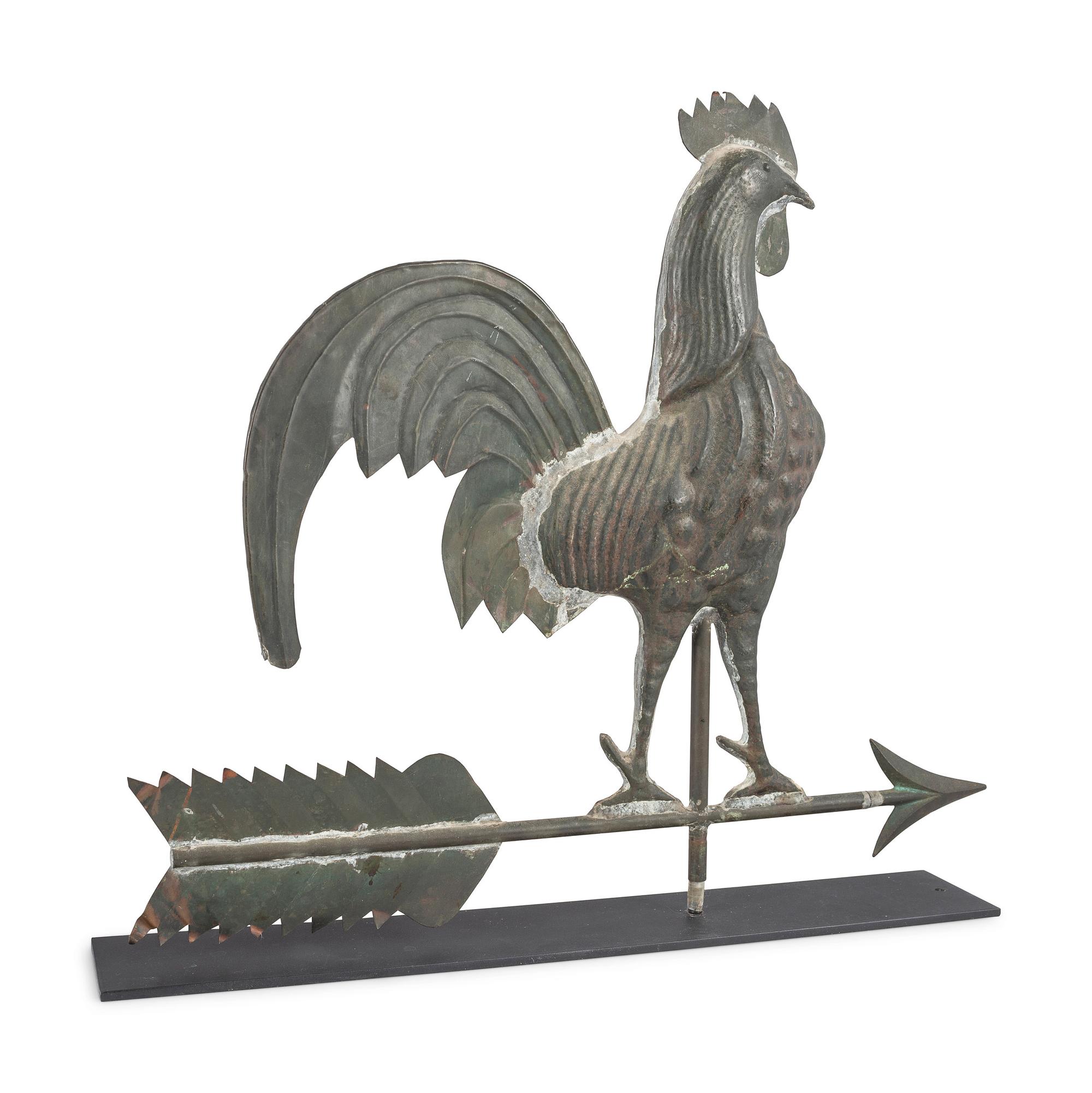 A Pressed and Molded Sheet Copper Rooster Weathervane