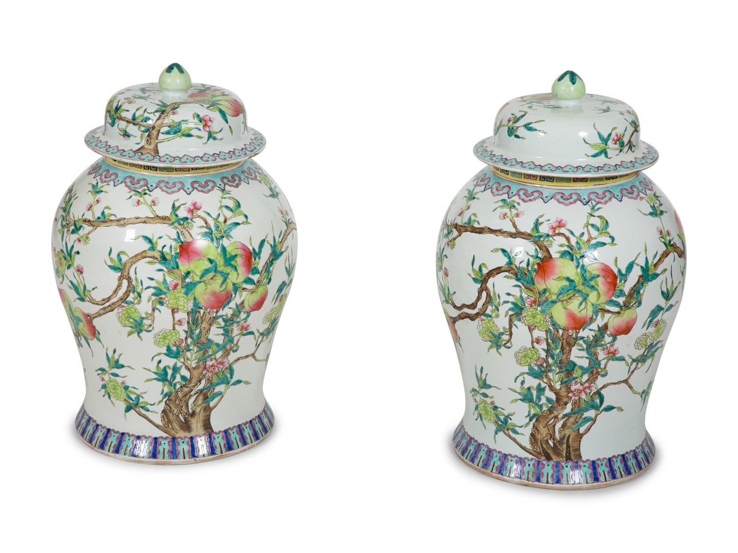 A Pair of Chinese Export Porcelain Covered Jars