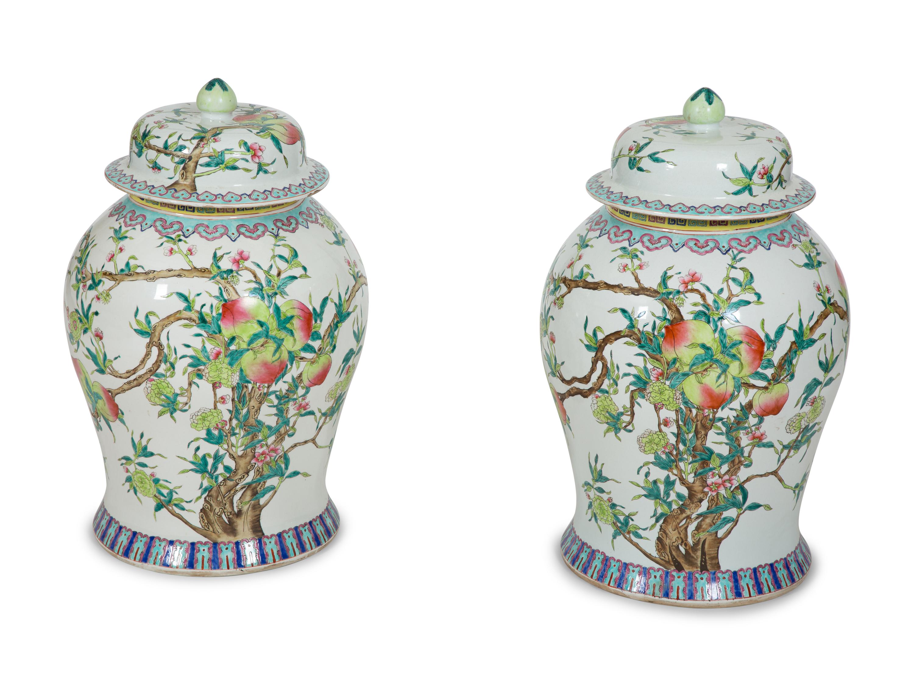 A Pair of Chinese Export Porcelain Covered Jars