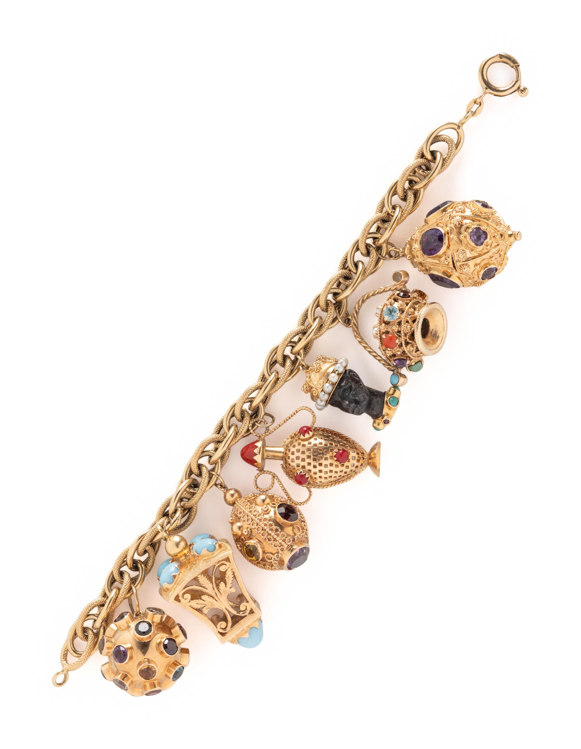 YELLOW GOLD MULTIGEM CHARM BRACELET