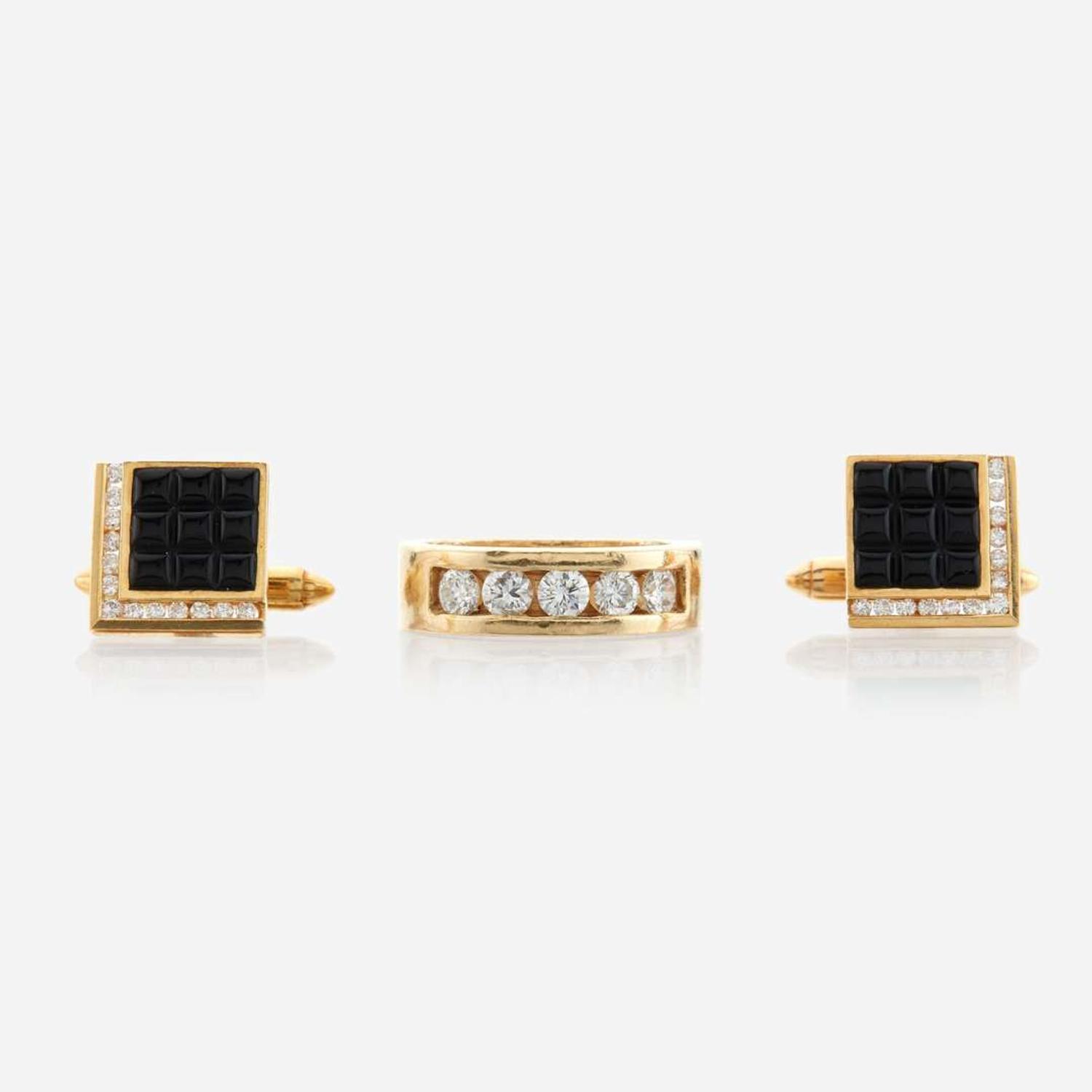A collection of gold and gem-set gentleman's jewelry