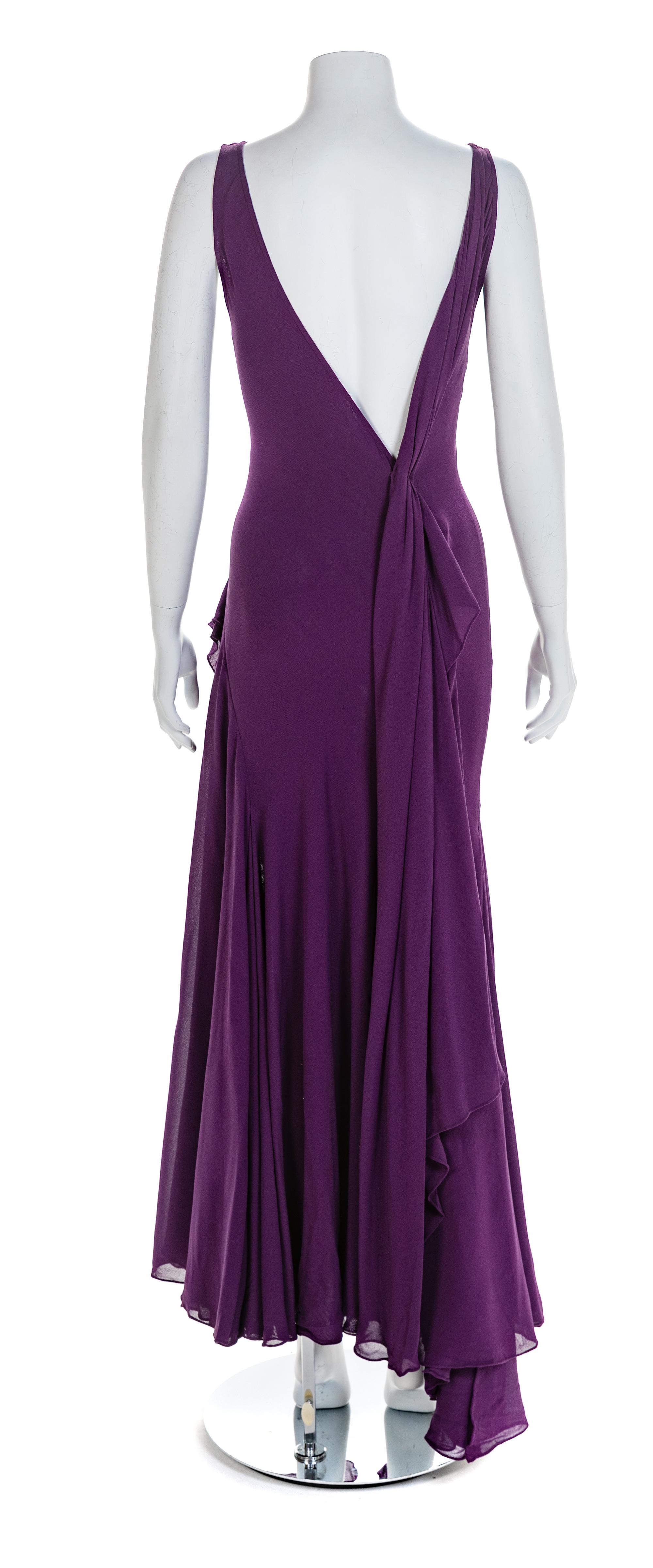 Atelier Versace Purple Bias-Cut Evening Dress with Shawl, 1990s No size label