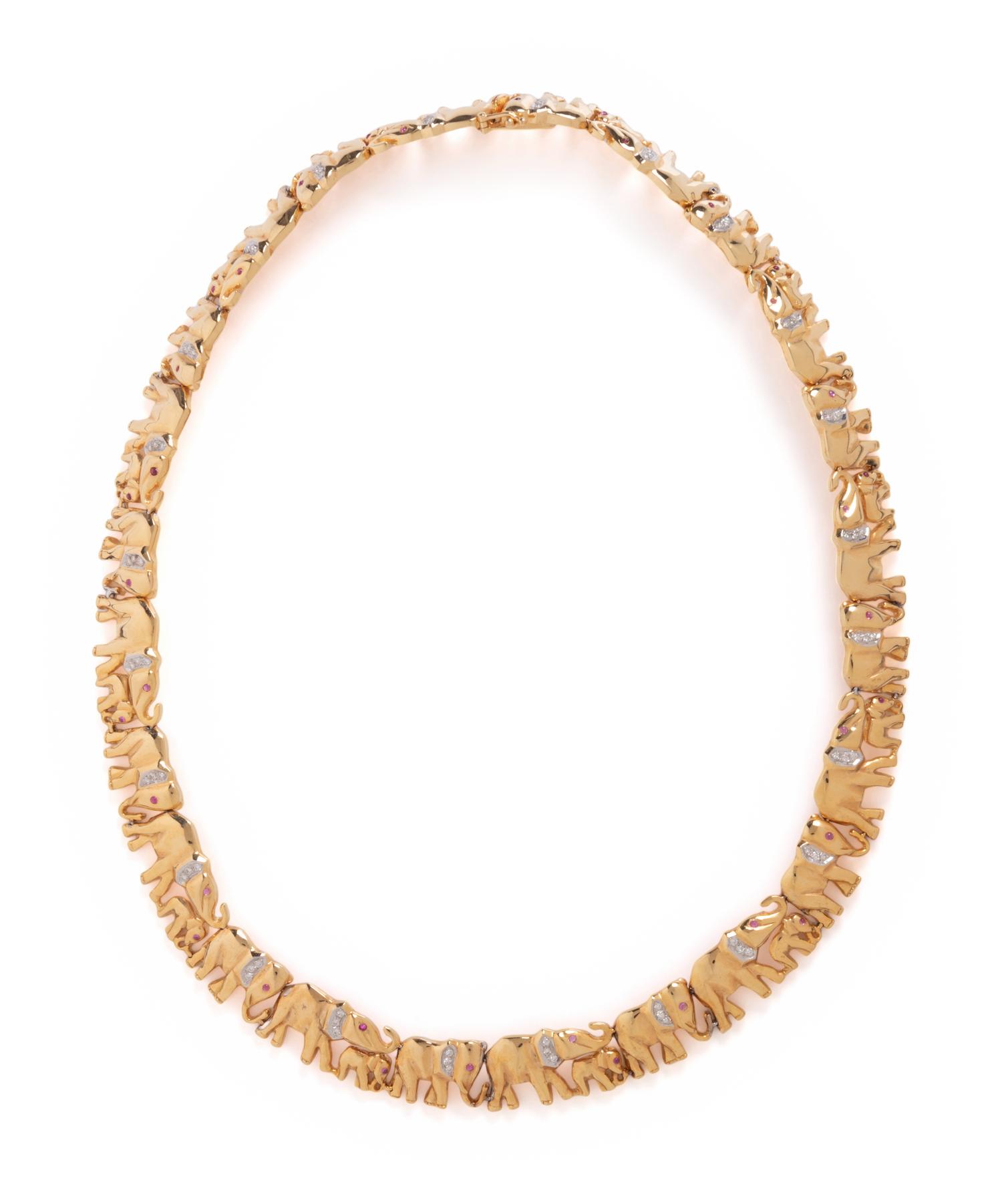 YELLOW GOLD AND DIAMOND ELEPHANT NECKLACE