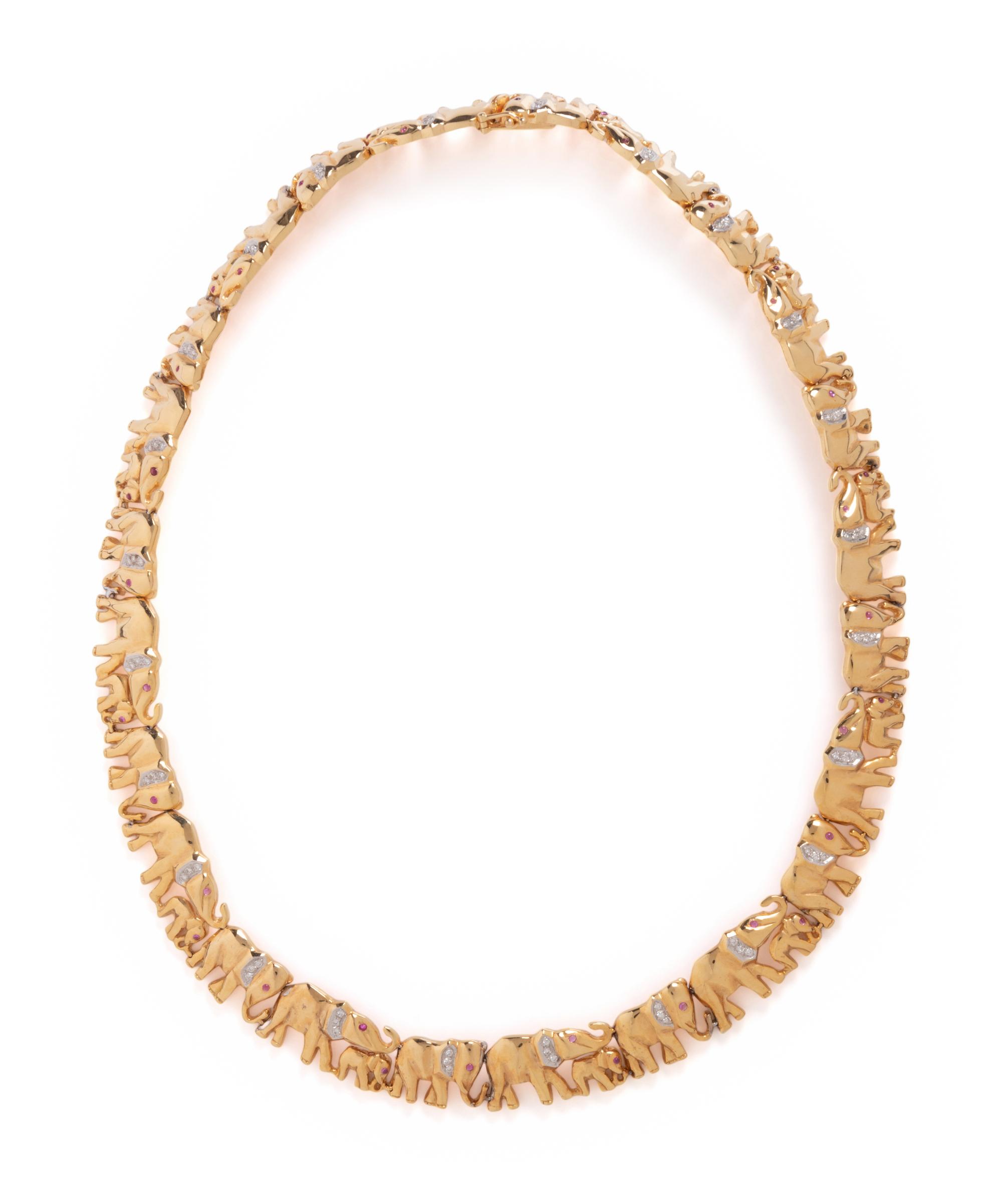 YELLOW GOLD AND DIAMOND ELEPHANT NECKLACE