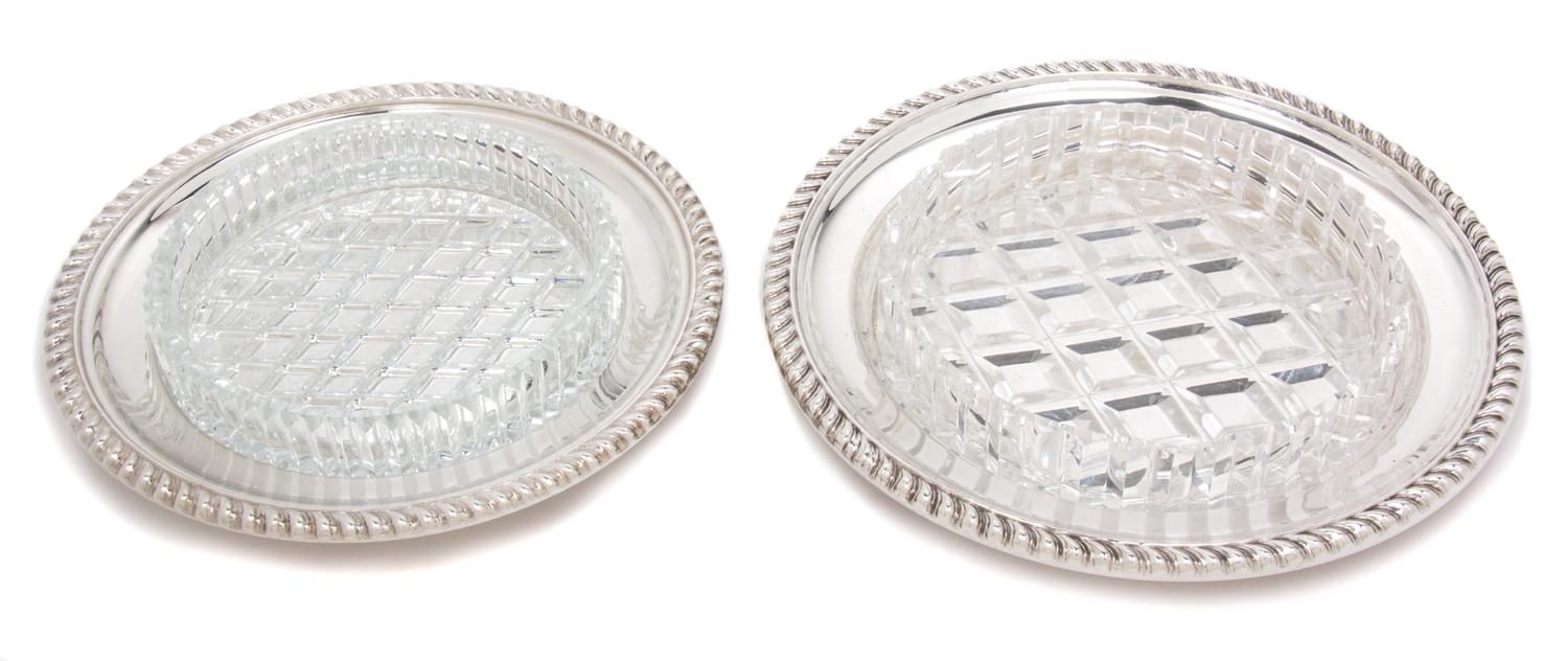 A Canadian Silver and Cut Glass Coaster, Henry Birks & Sons, Montreal, together with a silver-plate and cut glass coaster, each with ga