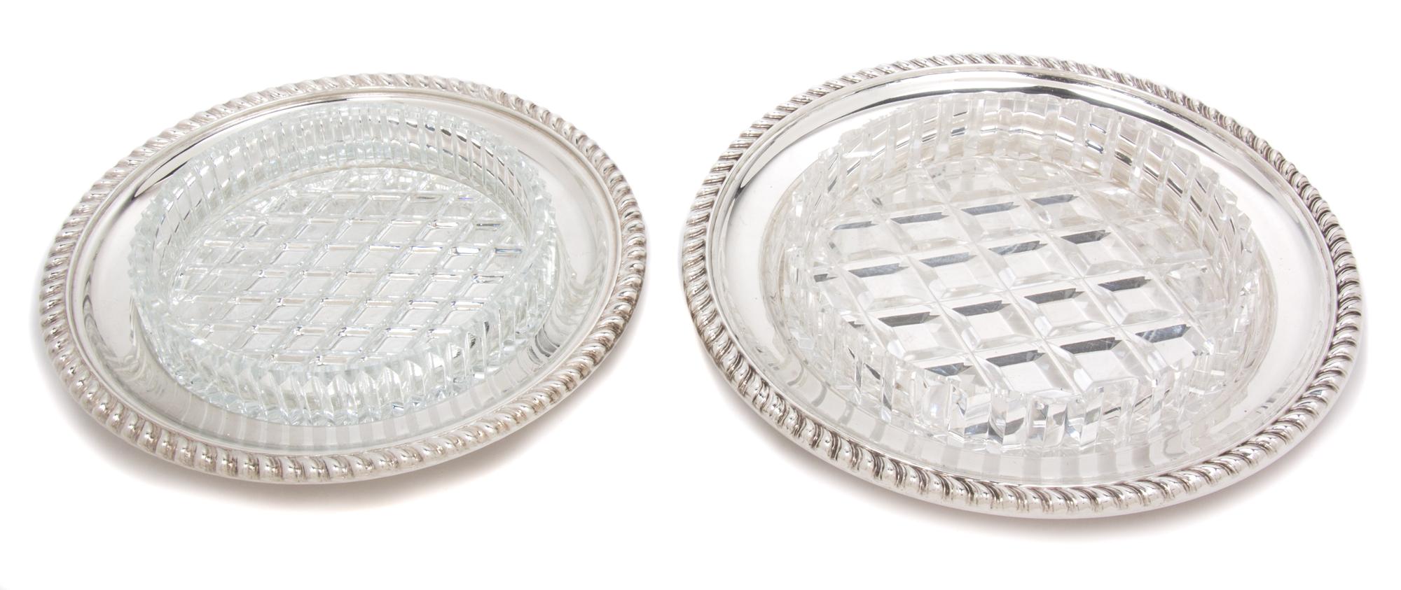 A Canadian Silver and Cut Glass Coaster, Henry Birks & Sons, Montreal, together with a silver-plate and cut glass coaster, each with ga