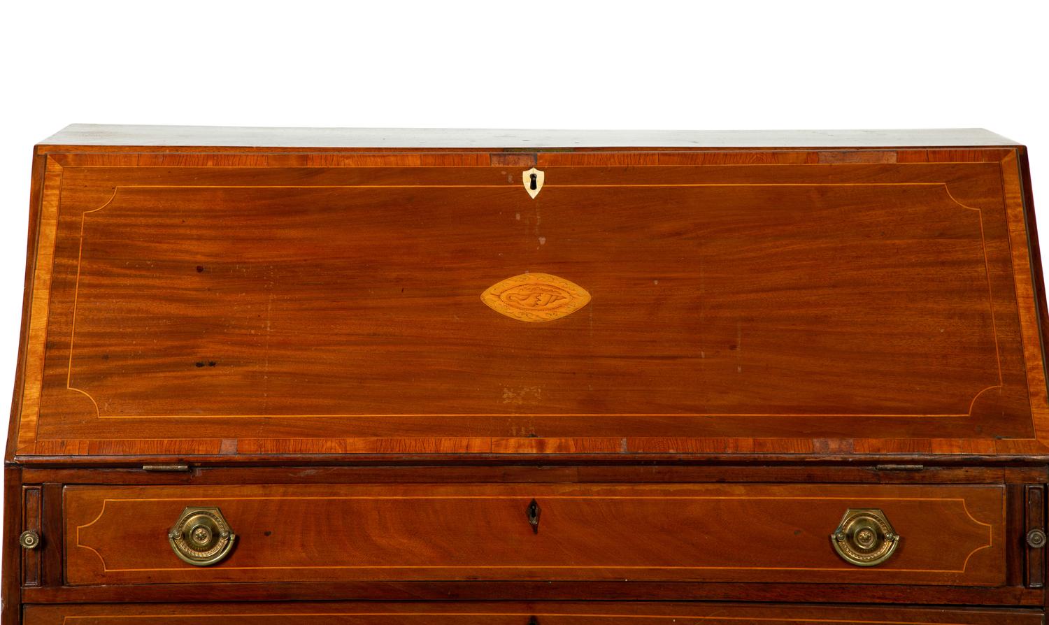 A George III Mahogany and Marquetry Slant-Front Bureau