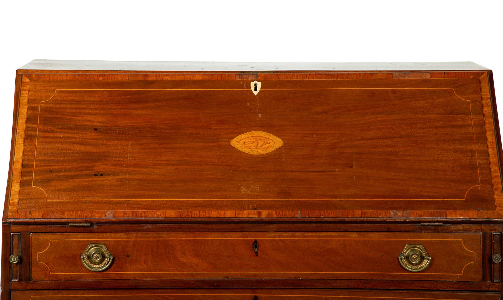 A George III Mahogany and Marquetry Slant-Front Bureau