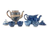 A Group of Blue and White Staffordshire Tableware