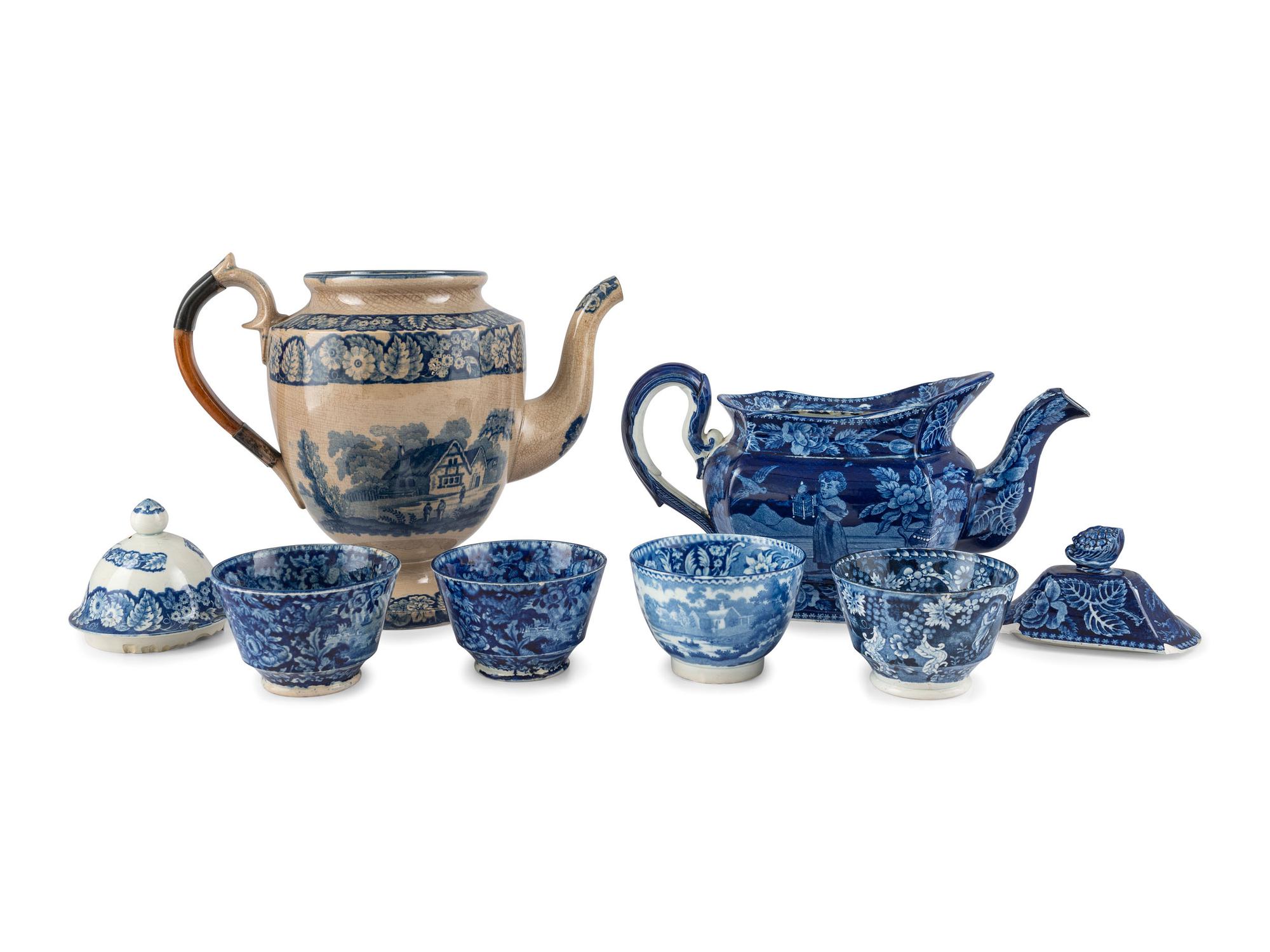 A Group of Blue and White Staffordshire Tableware